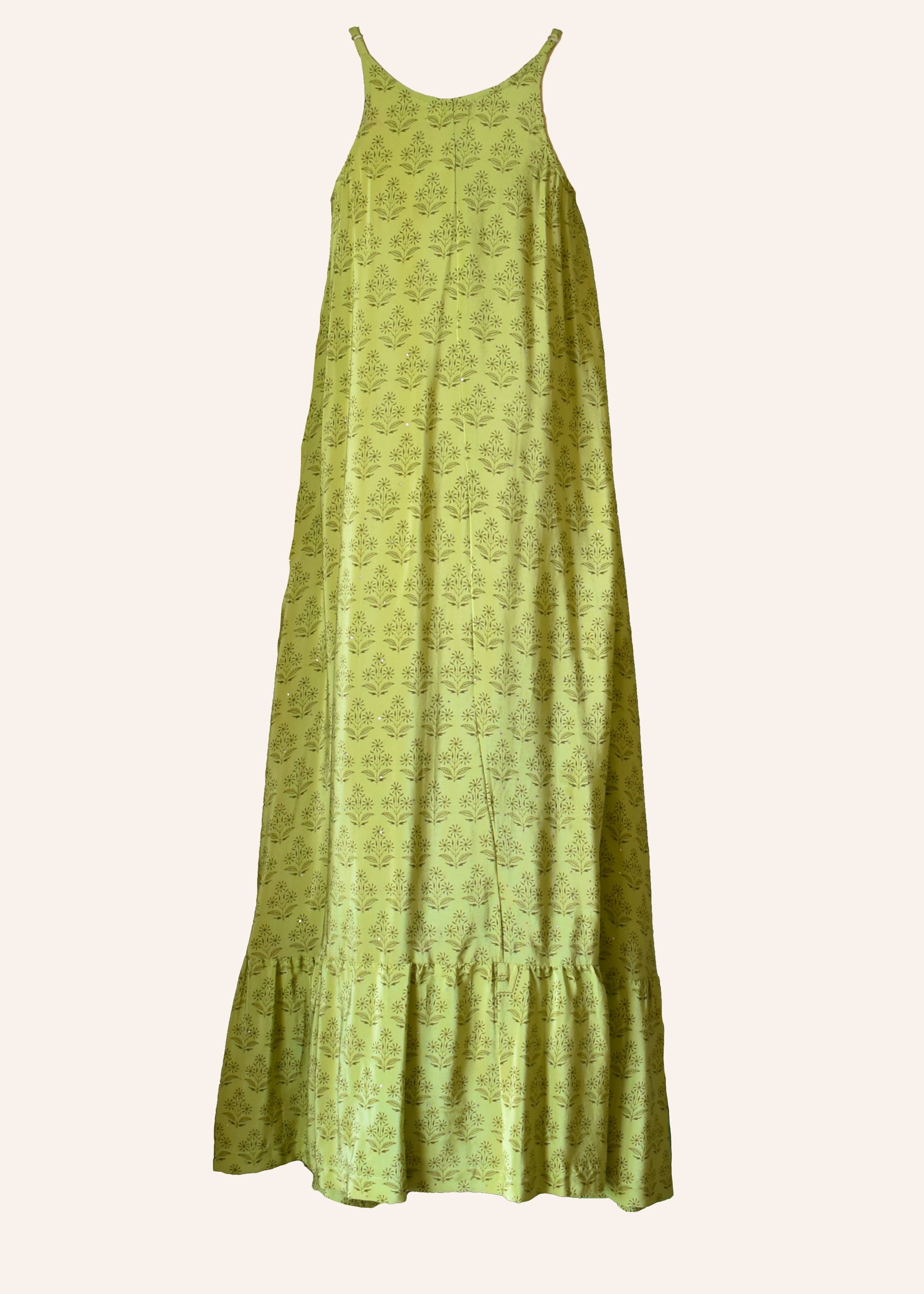 Eustoma Silk Crepe Swing Maxi Dress ~ Irish Moss XL