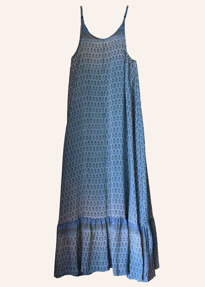 Eustoma Silk Crepe Swing Maxi Dress ~ Delft XS