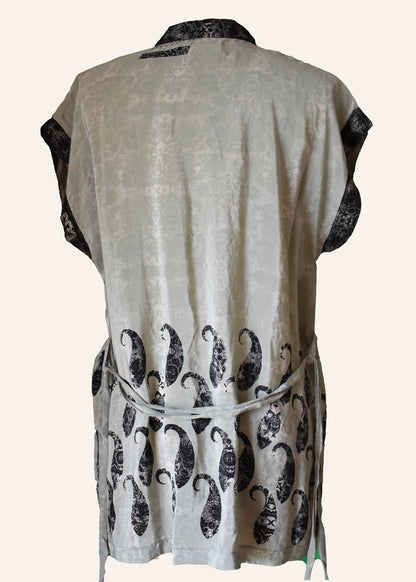 Pilea Silk Crepe Wrap Kimono Top ~ Gulf S/M