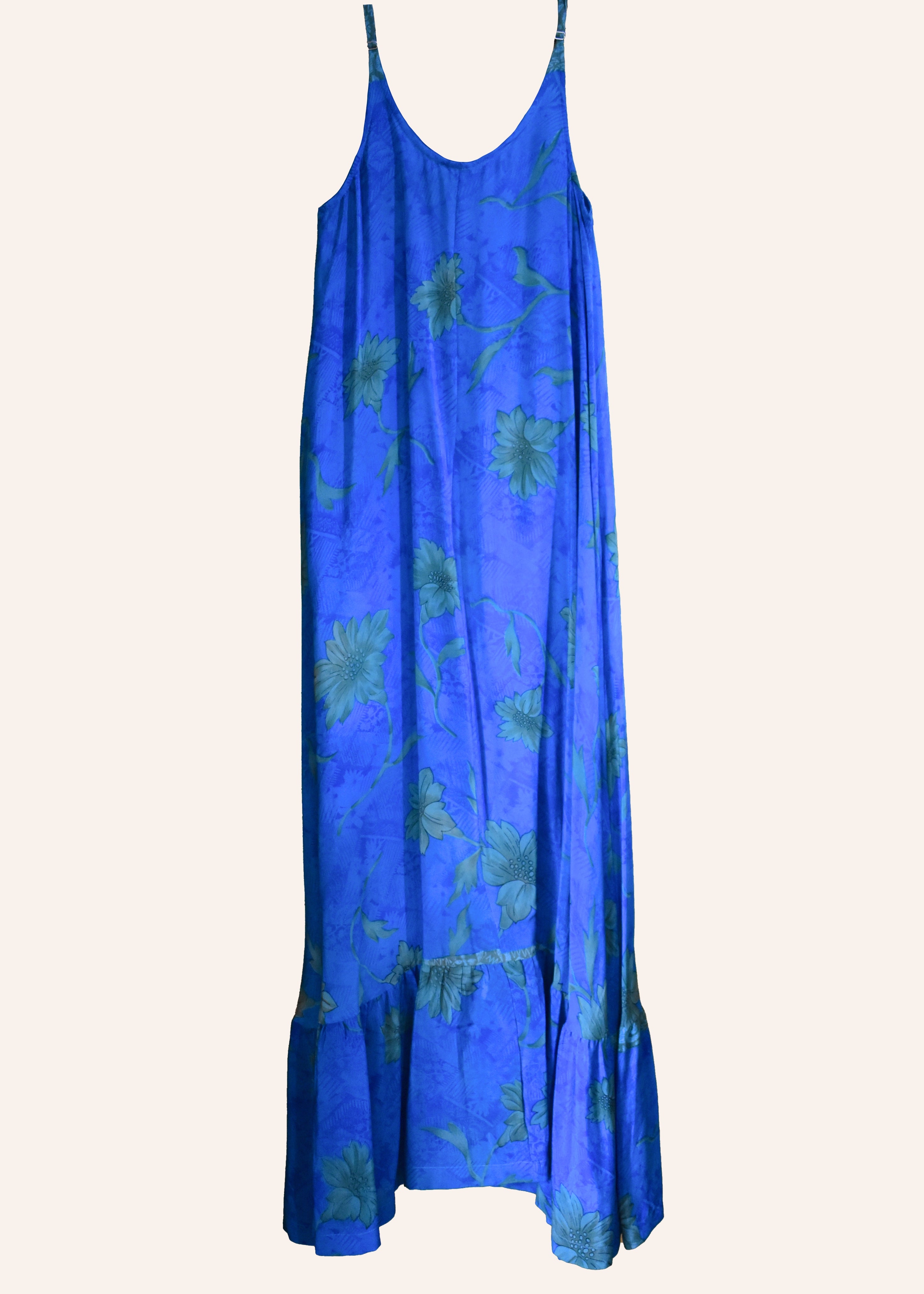 Eustoma Silk Crepe Swing Maxi Dress ~  Jewel S