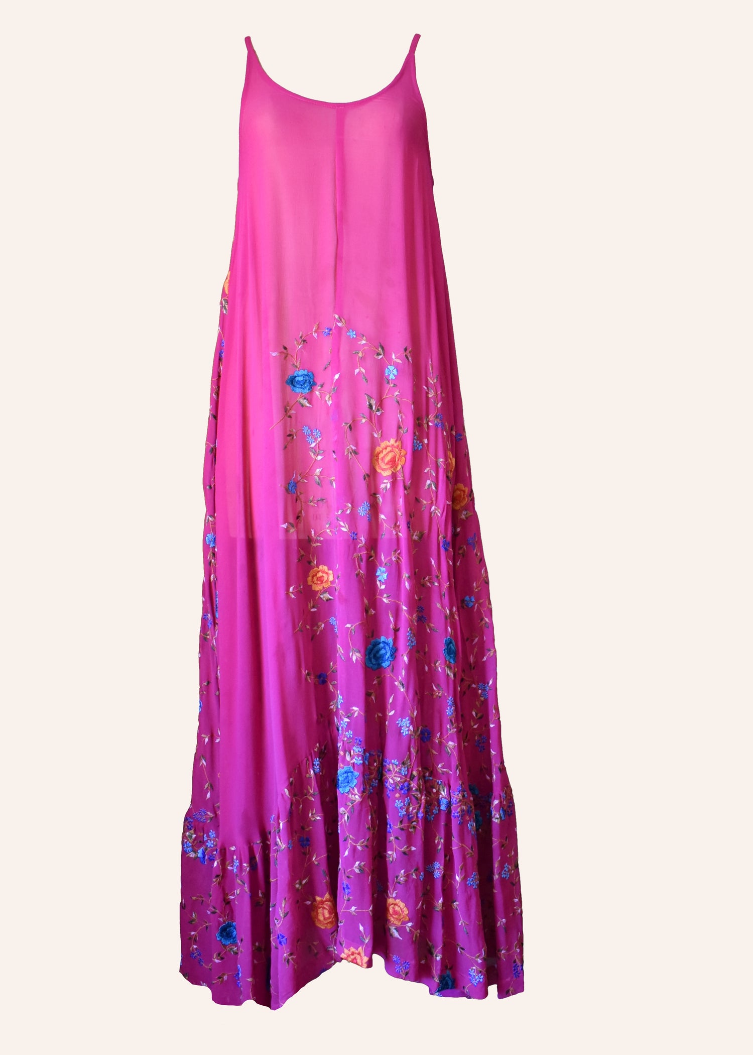 Eustoma Silk Crepe Swing Maxi Dress ~ Fuchsia M