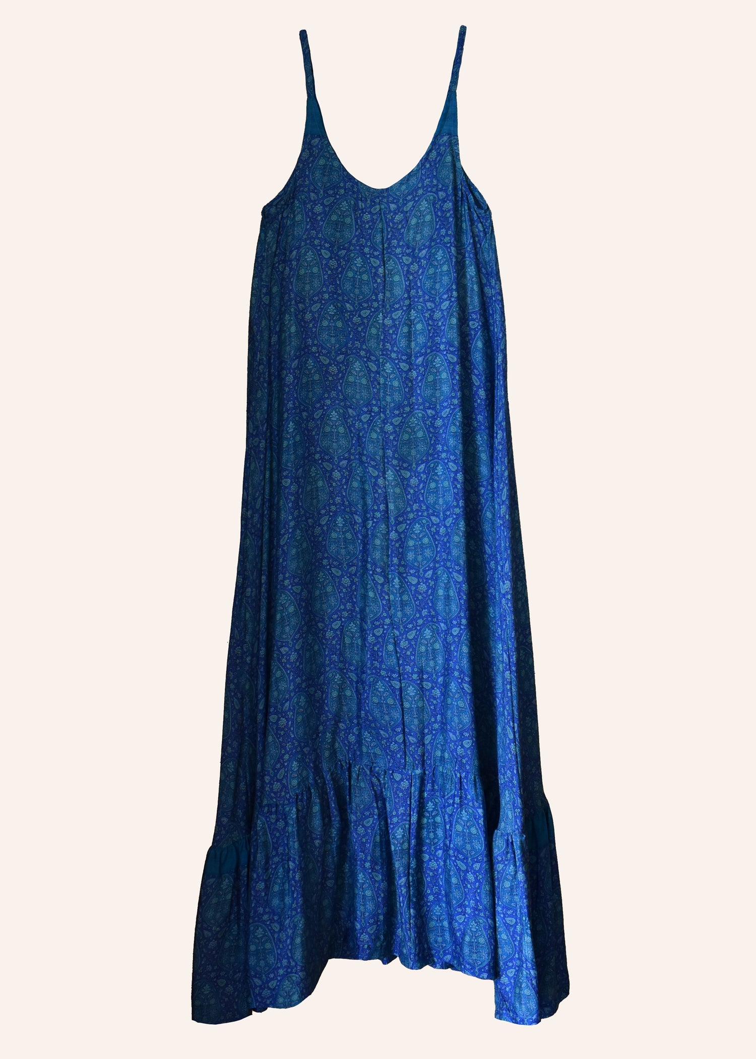 Eustoma Silk Crepe Swing Maxi Dress ~ Sapphire XS