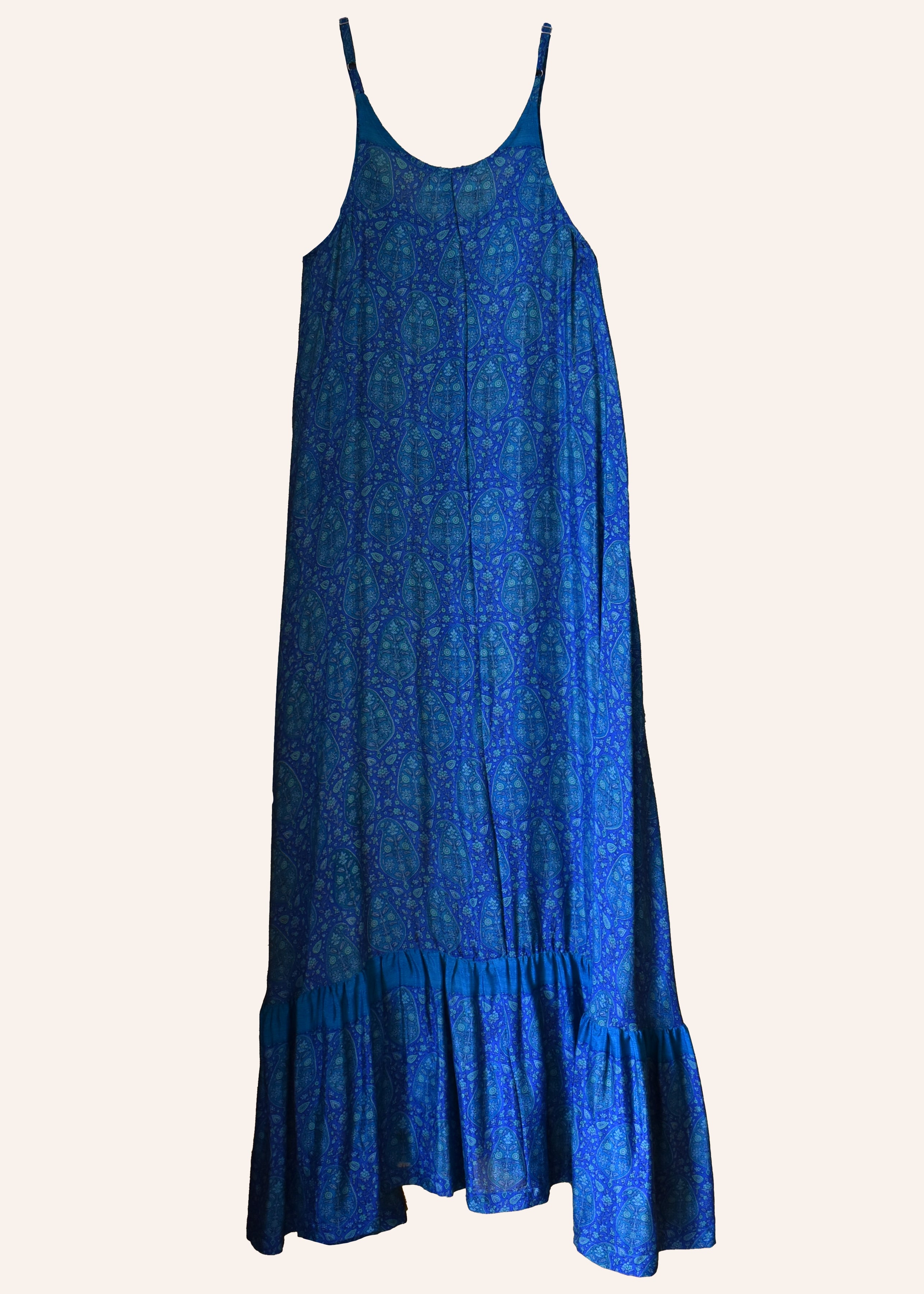 Eustoma Silk Crepe Swing Maxi Dress ~ Sapphire XS