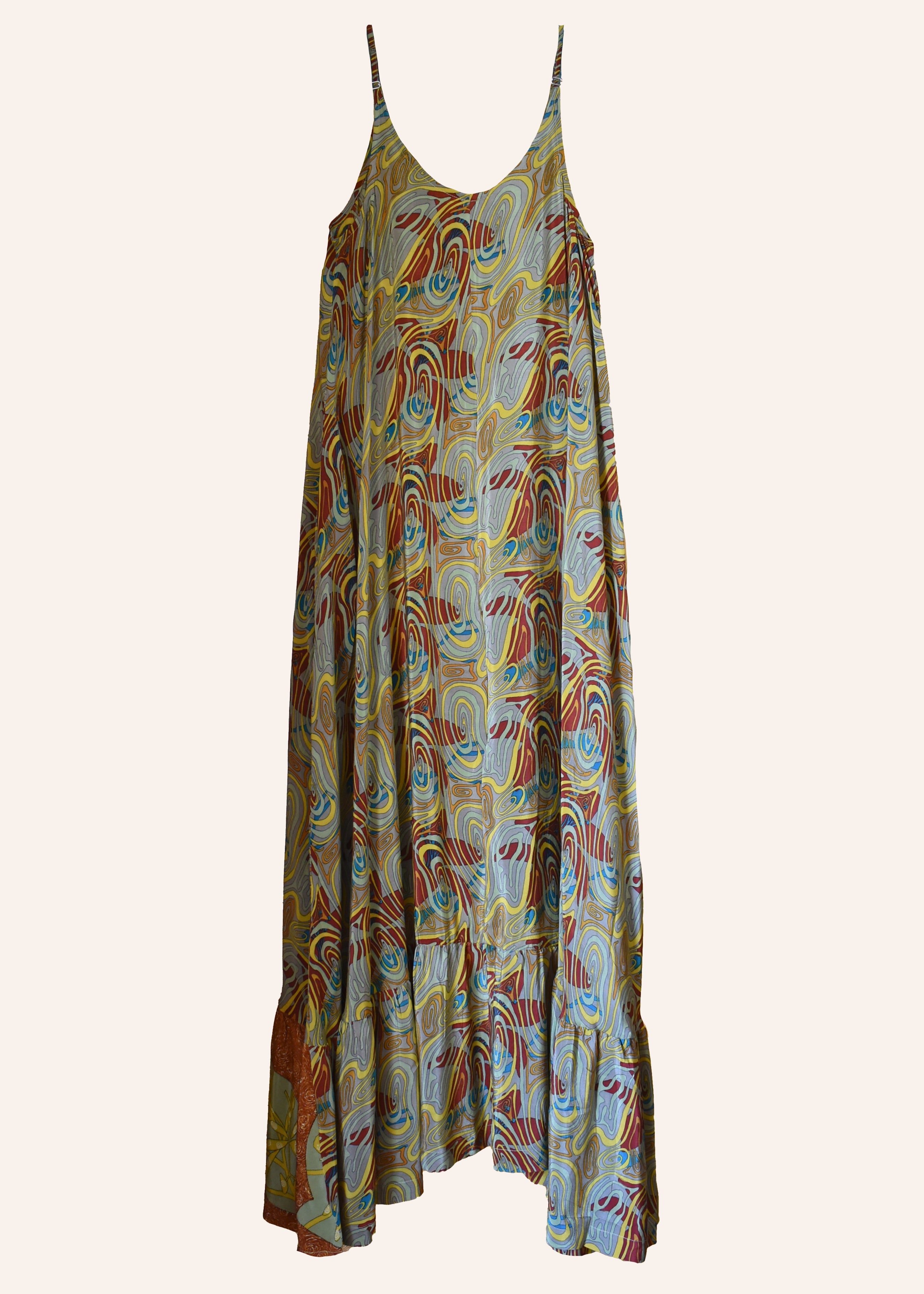 Eustoma Silk Crepe Swing Maxi Dress ~  Retro S