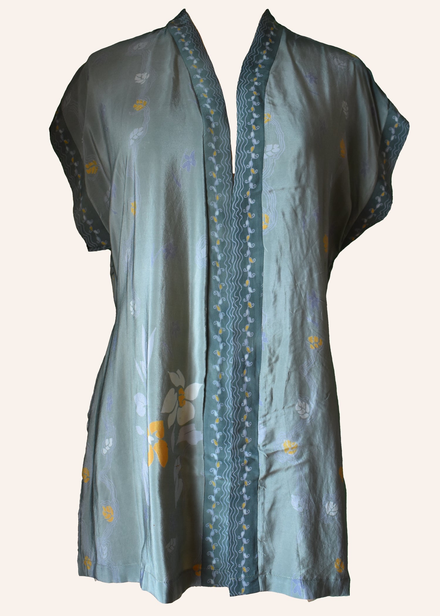 Pilea Silk Crepe Wrap Kimono Top ~ Irish Moss S/M