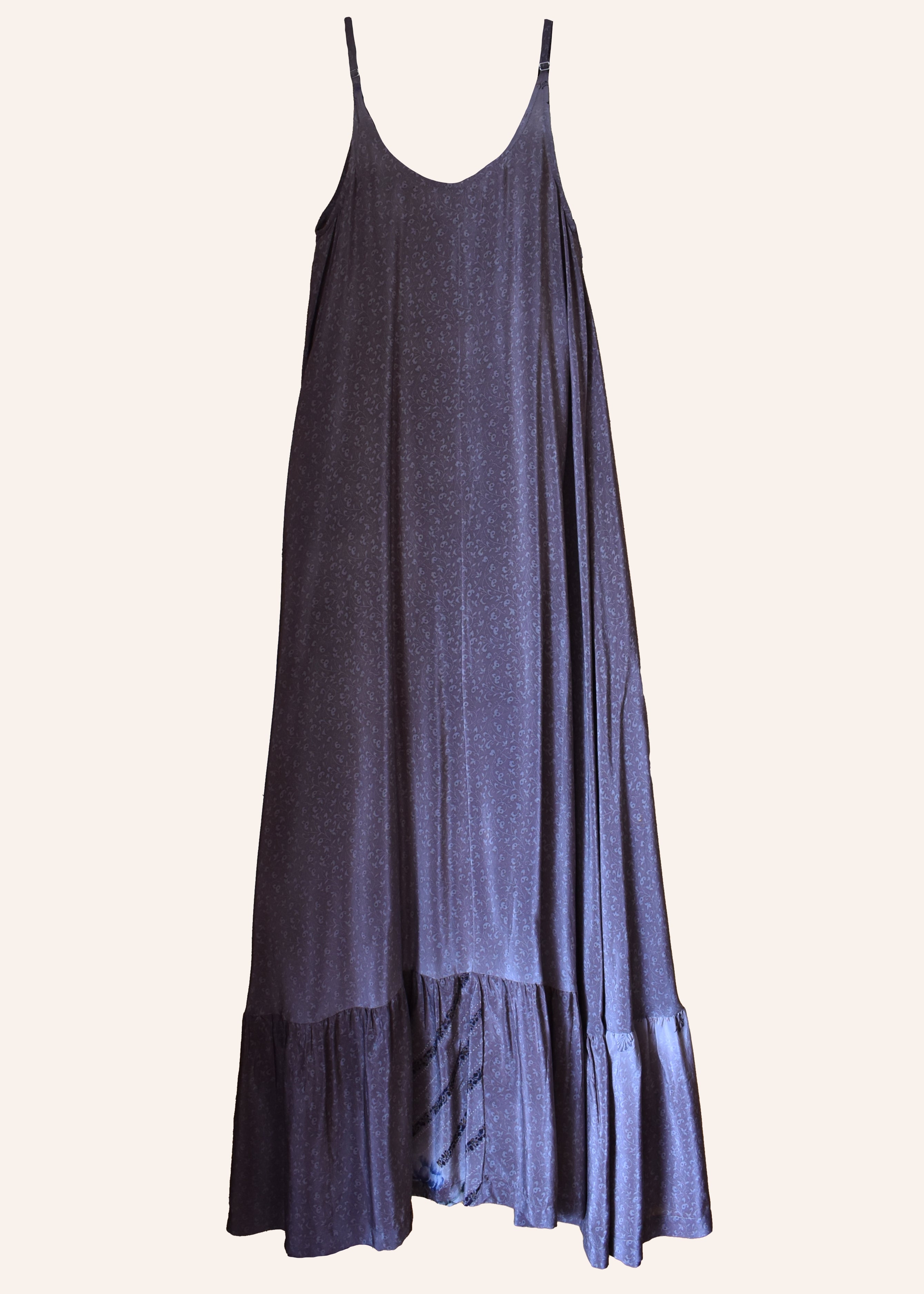 Eustoma Silk Crepe Swing Maxi Dress ~ Taupe XS