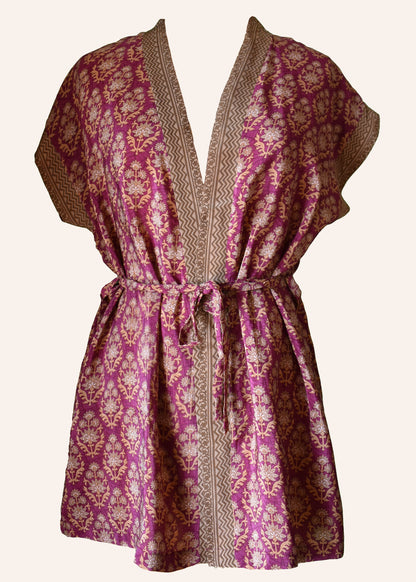 Pilea Silk Crepe Wrap Kimono Top ~ Damson S/M