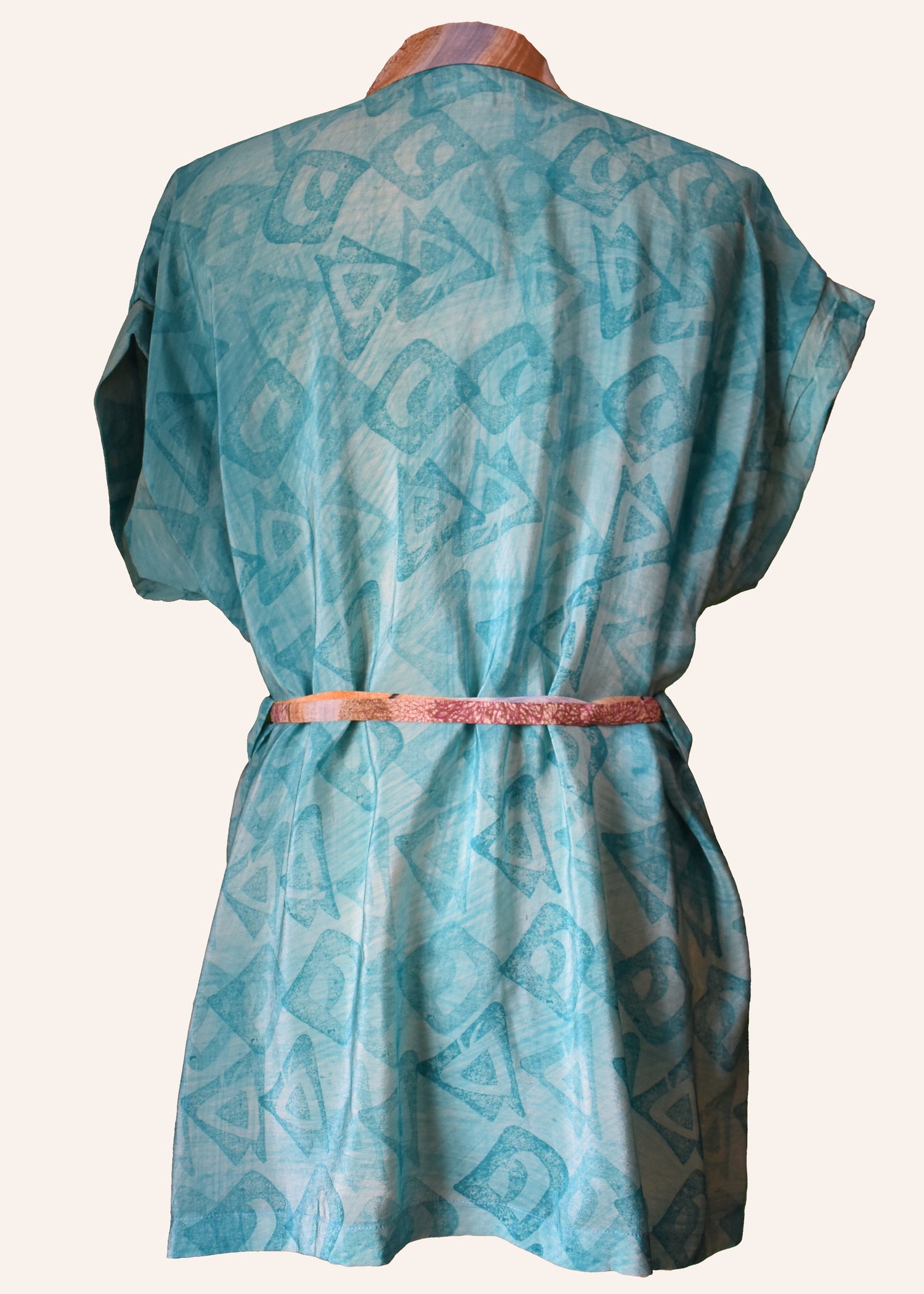 Pilea Silk Crepe Wrap Kimono Top ~ Cyan L/XL