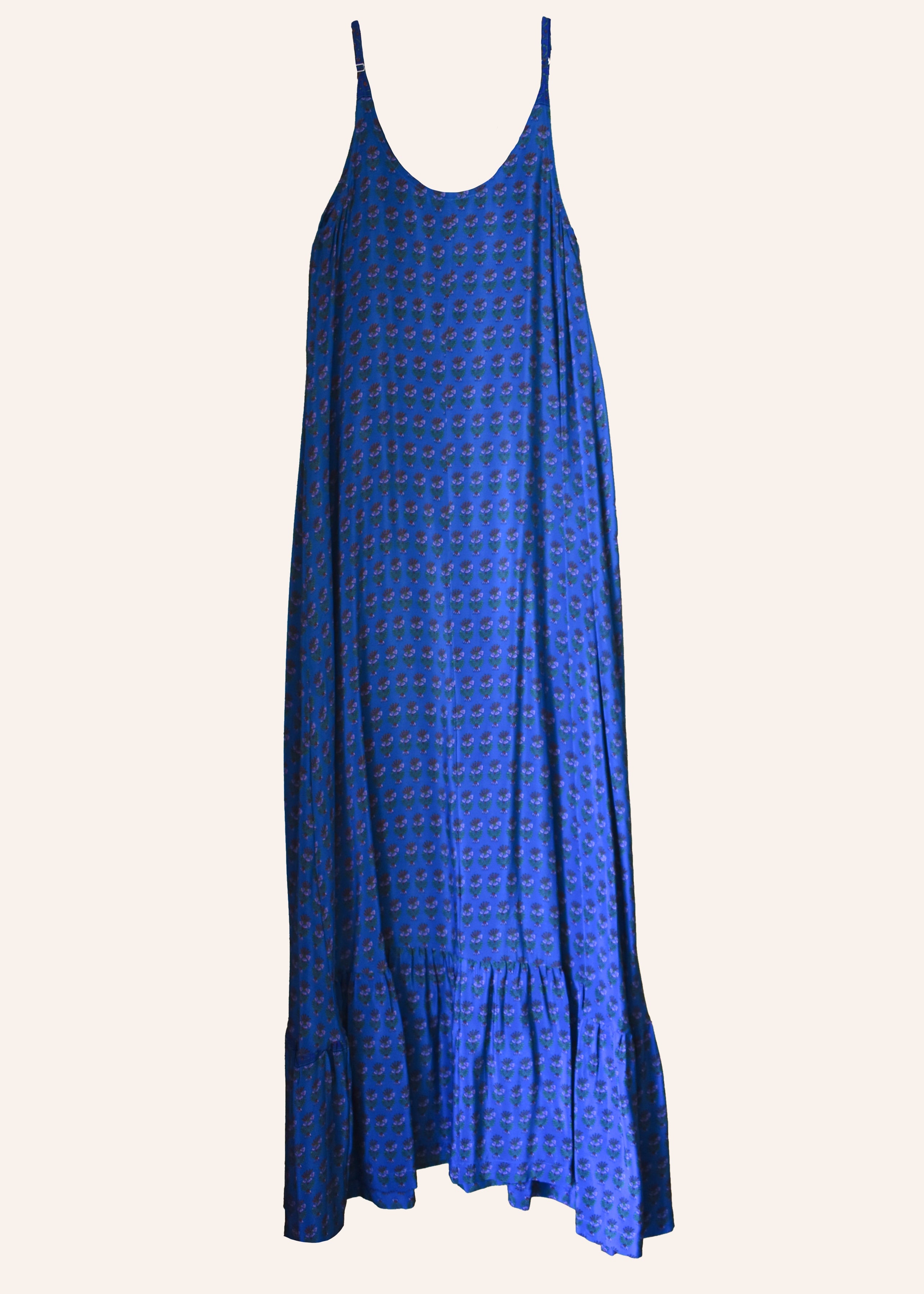 Eustoma Silk Crepe Swing Maxi Dress ~ Chambray XS