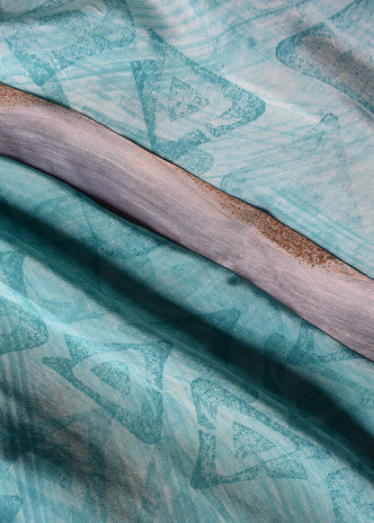 Pilea Silk Crepe Wrap Kimono Top ~ Cyan L/XL