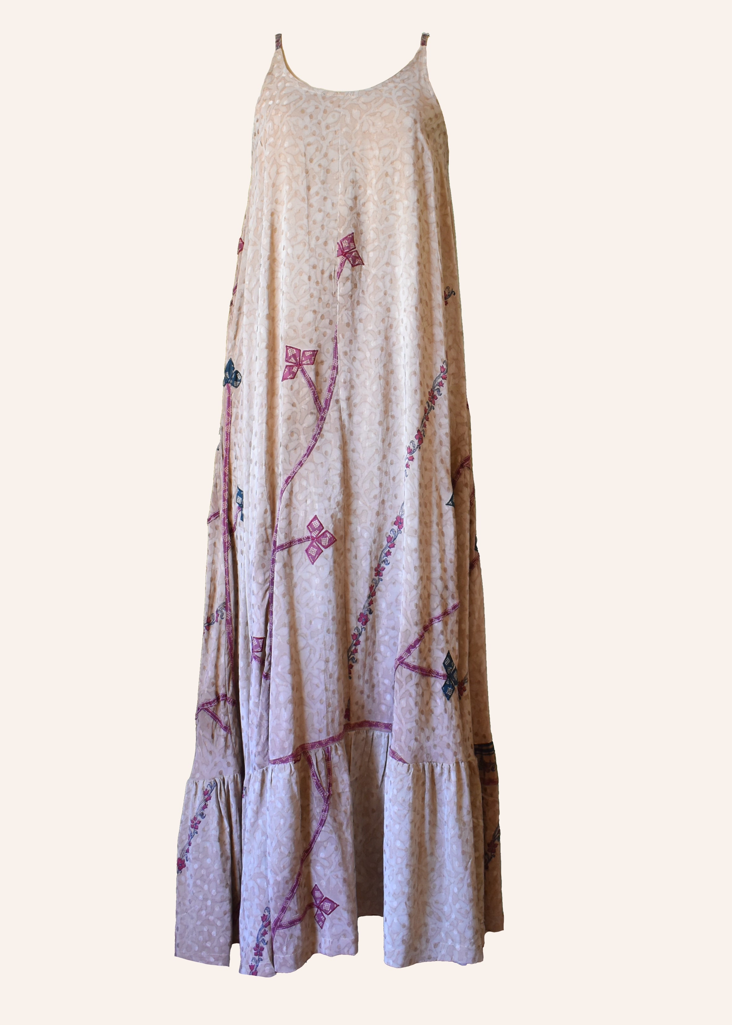 Eustoma Silk Crepe Swing Maxi Dress ~ Mallow M