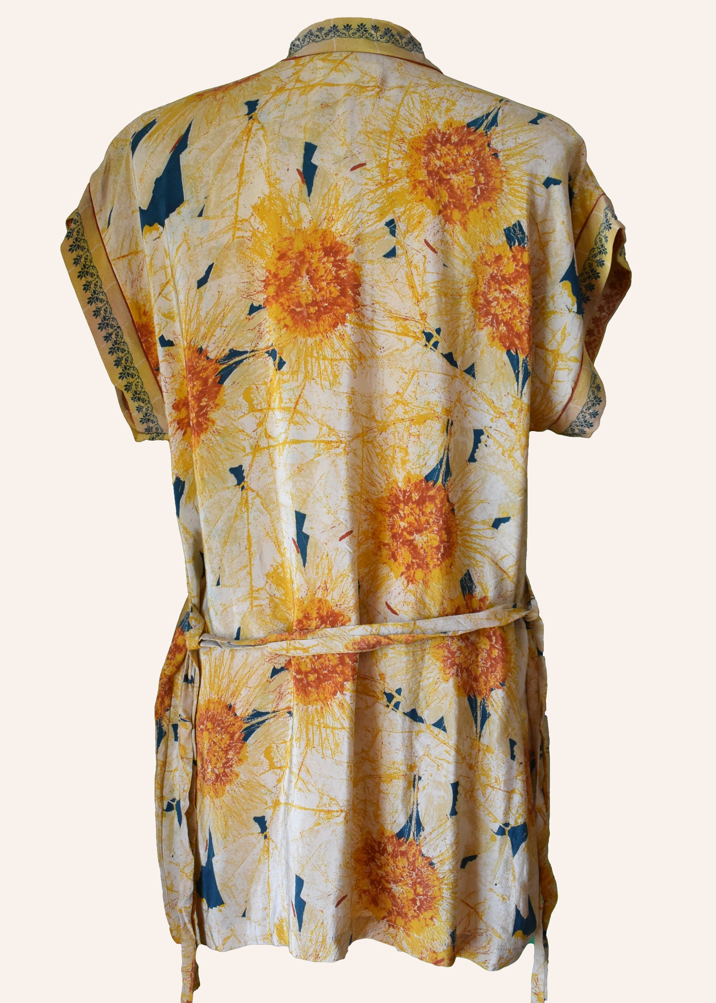 Pilea Silk Crepe Wrap Kimono Top ~ Sunflower S/M