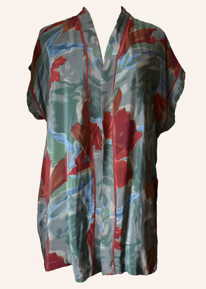 Pilea Silk Crepe Wrap Kimono Top ~ Tapestry L/XL