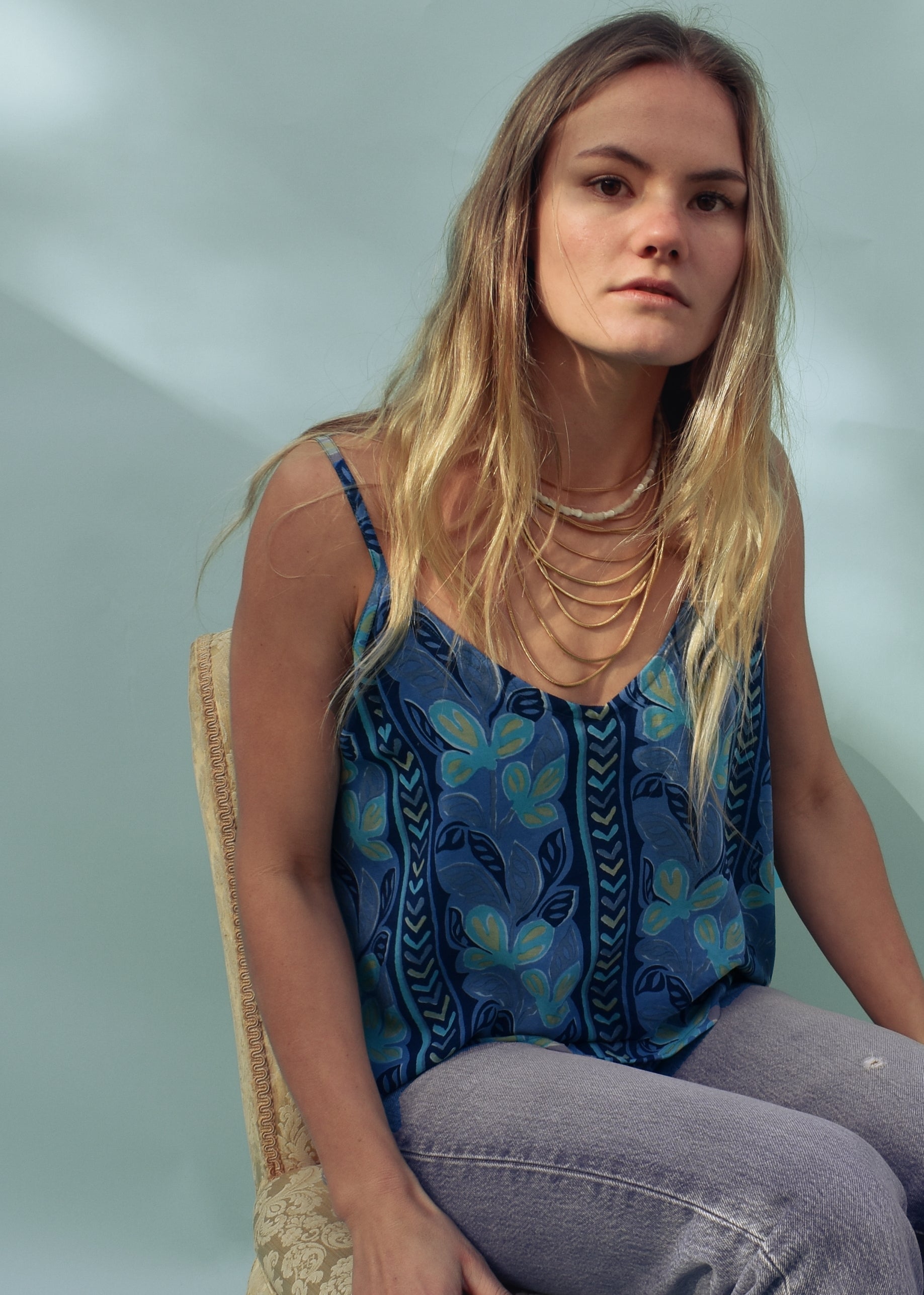 Reseda Silk Crepe Camisole Top ~ Brook XL