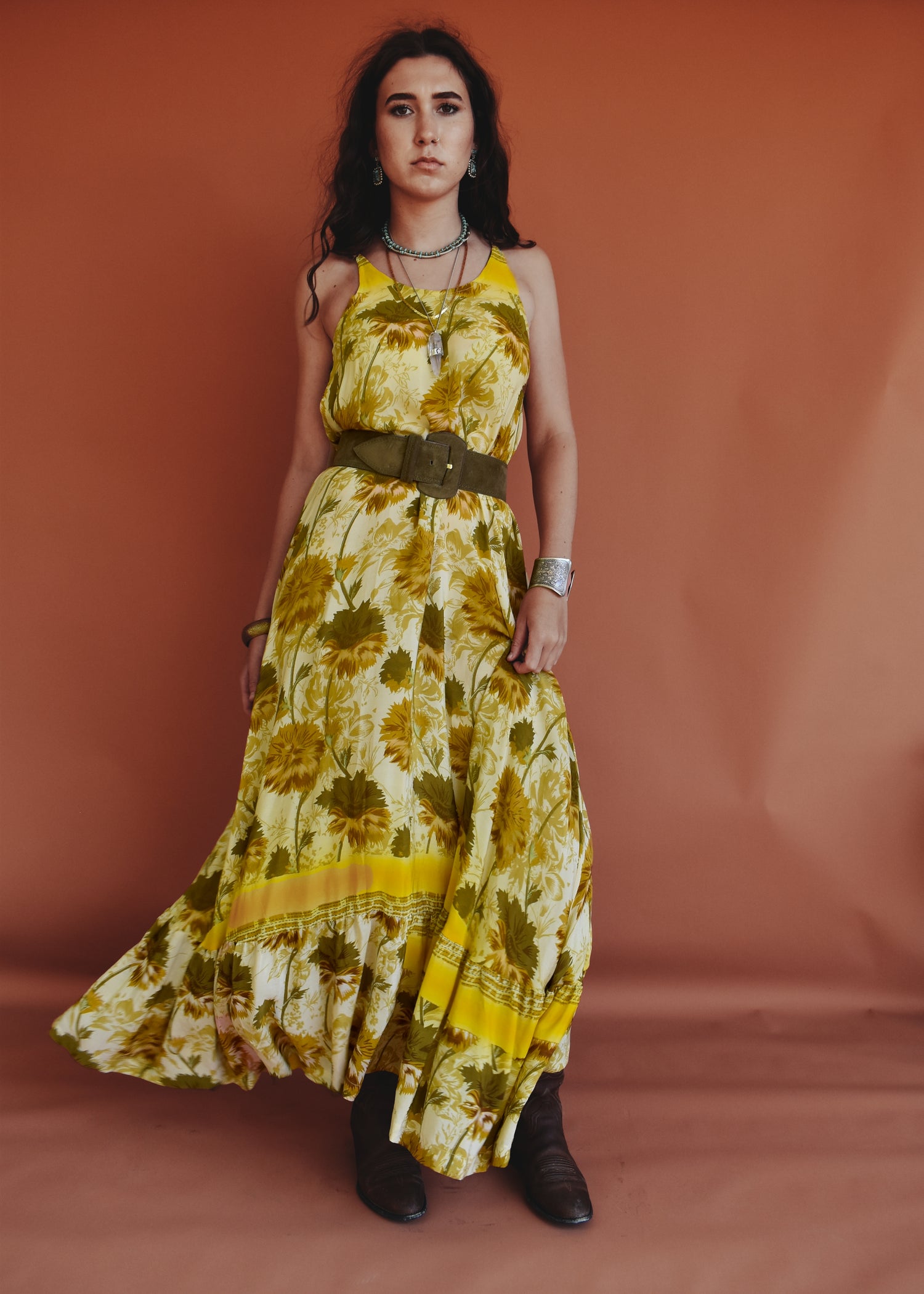 Eustoma Silk Crepe Swing Maxi Dress ~ Frankie L