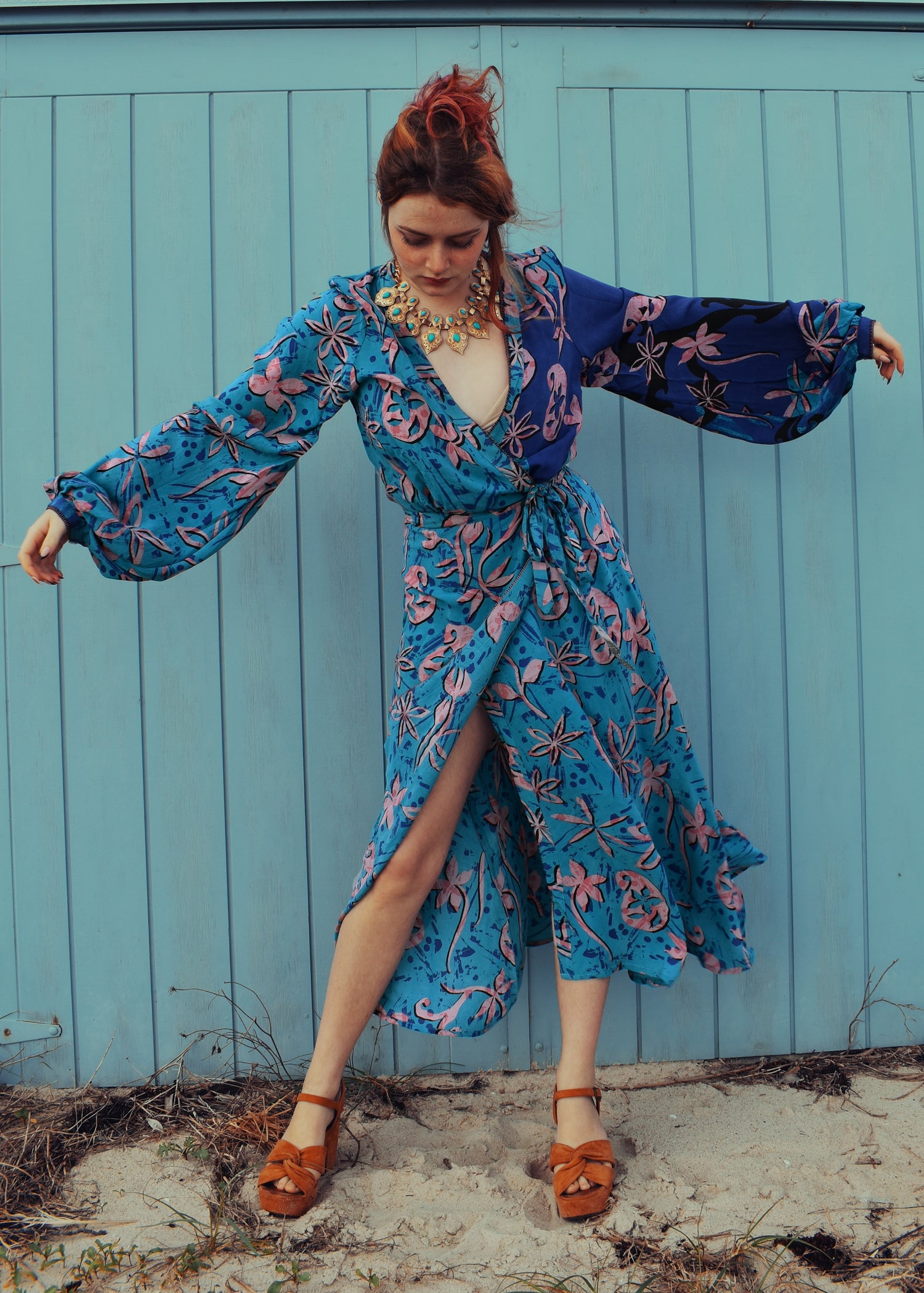 Caladium Wrap Silk Dress ~ Aster L
