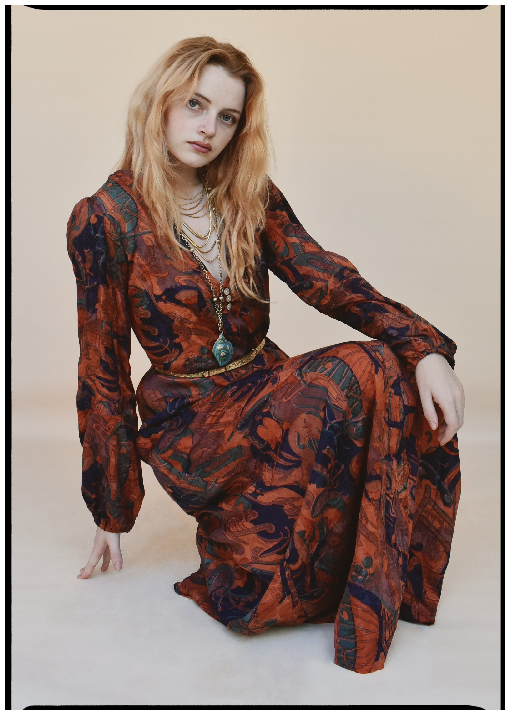 Zea Silk Crepe Kaftan Maxi Dress ~  Hawthorne XS