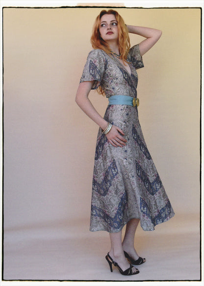 Liatris Silk Crepe Flutter Sleeve Wrap Dress ~ Aura XS