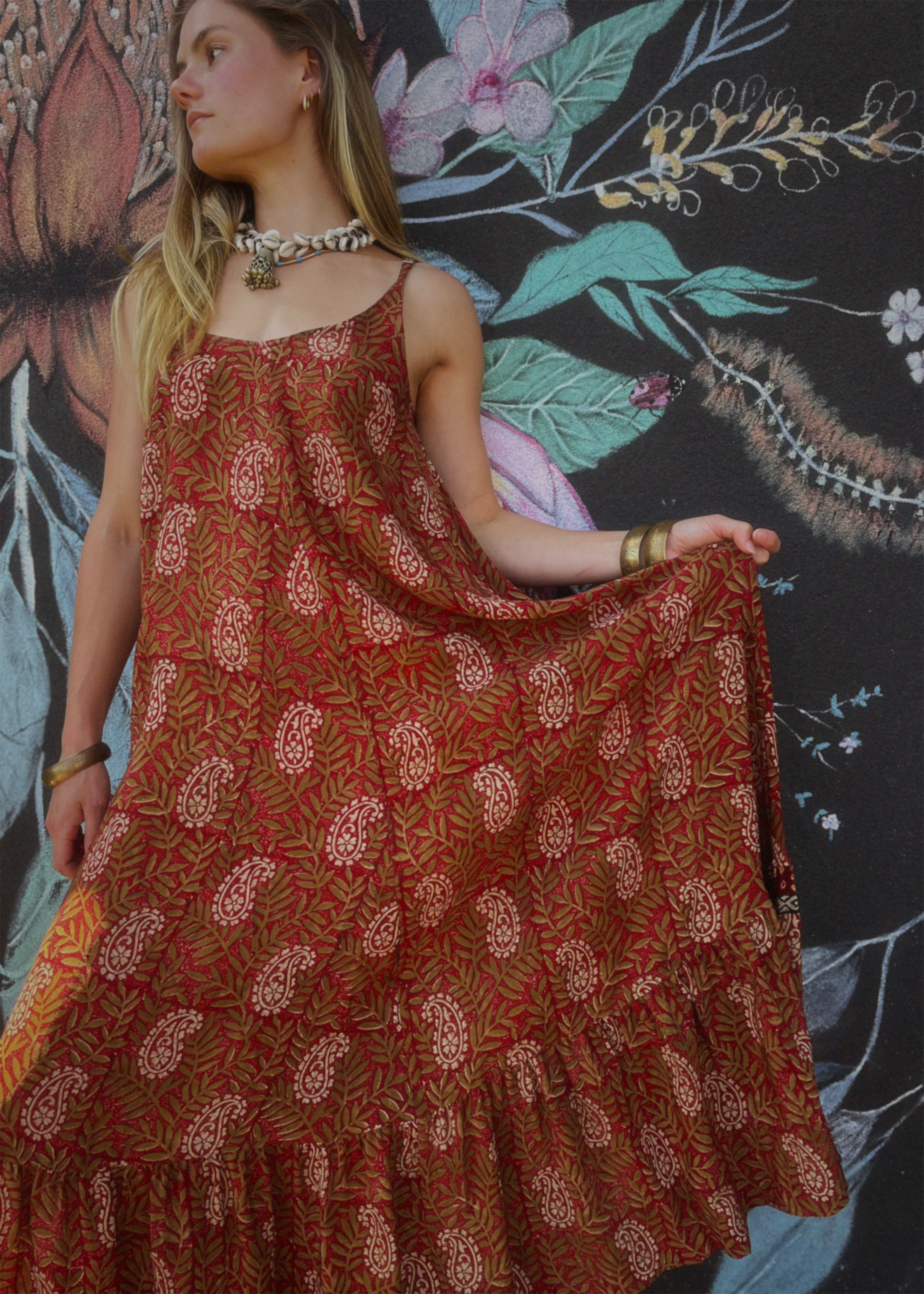 Eustoma Silk Crepe Swing Maxi Dress ~ Rumba XS