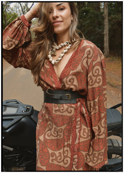 Caladium Wrap Silk Dress ~ Picante XL