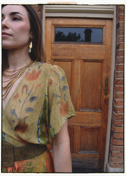 Liatris Silk Crepe Flutter Sleeve Wrap Dress ~ Mojave L