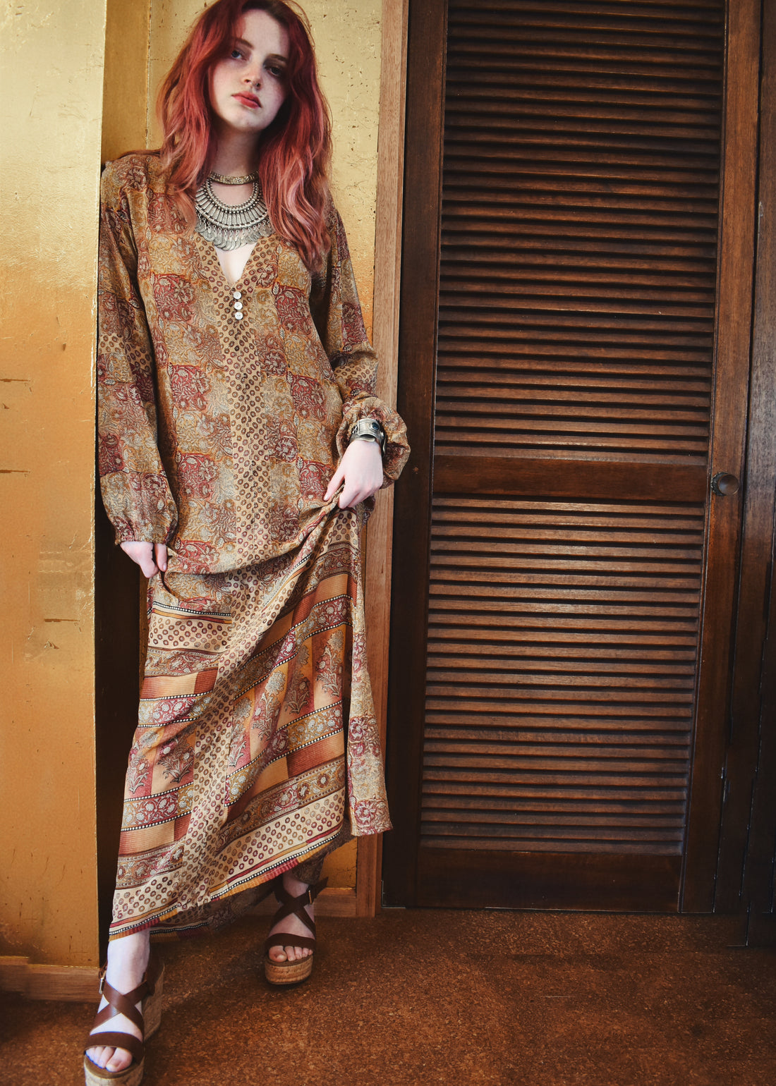 Zea Silk Crepe Kaftan Maxi Dress ~  Cameo XS