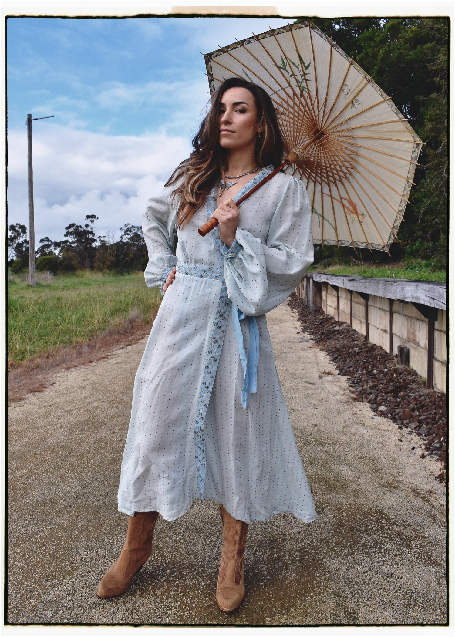 Caladium Wrap Silk Dress ~ Powder M