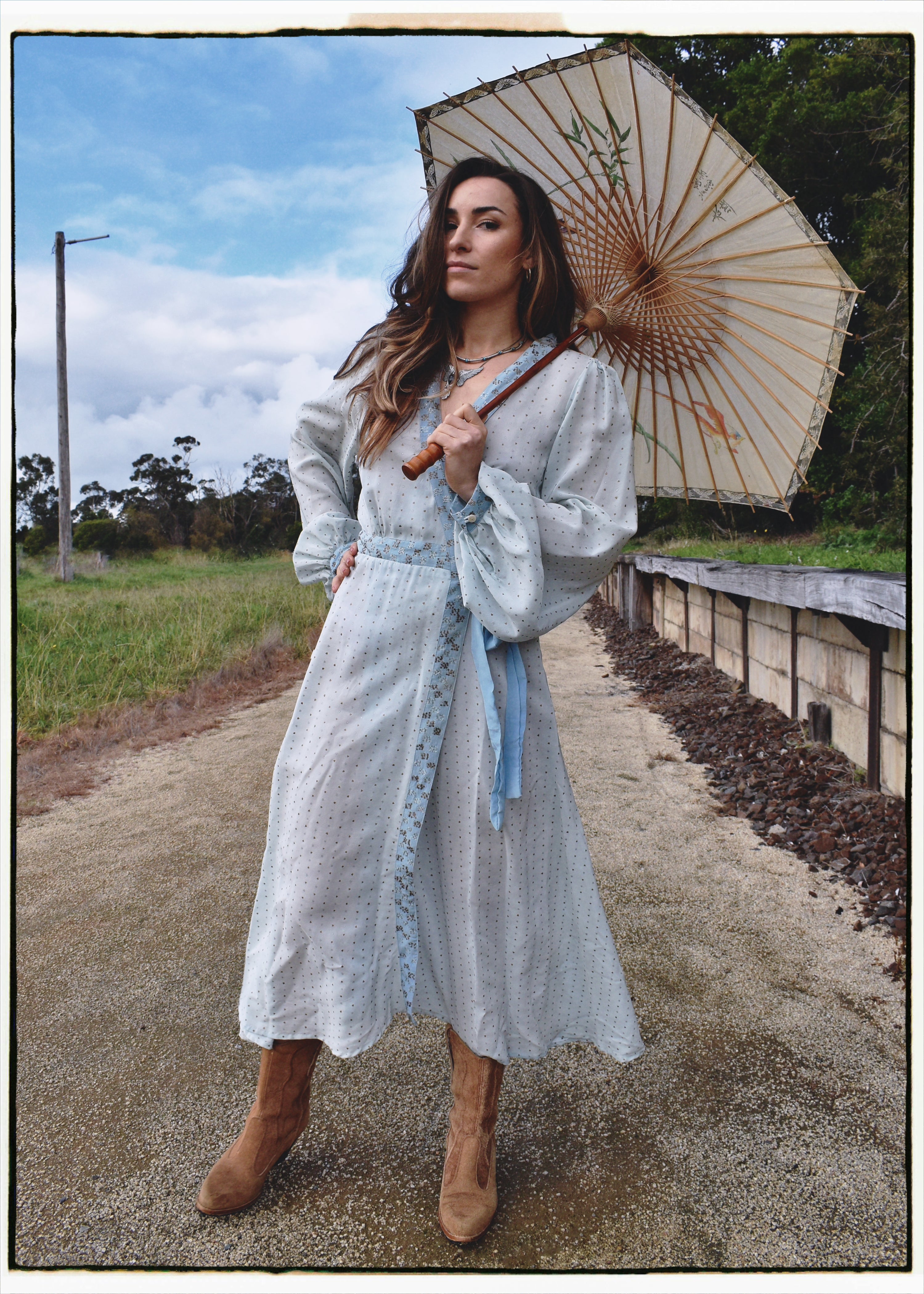 Caladium Wrap Silk Dress ~ Powder M