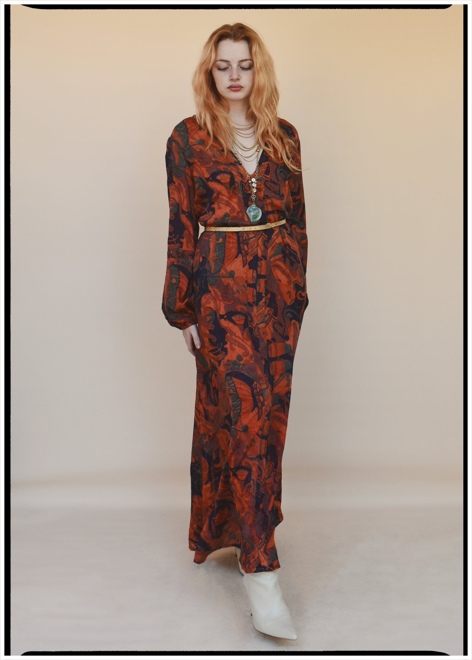 Zea Silk Crepe Kaftan Maxi Dress ~  Hawthorne XS