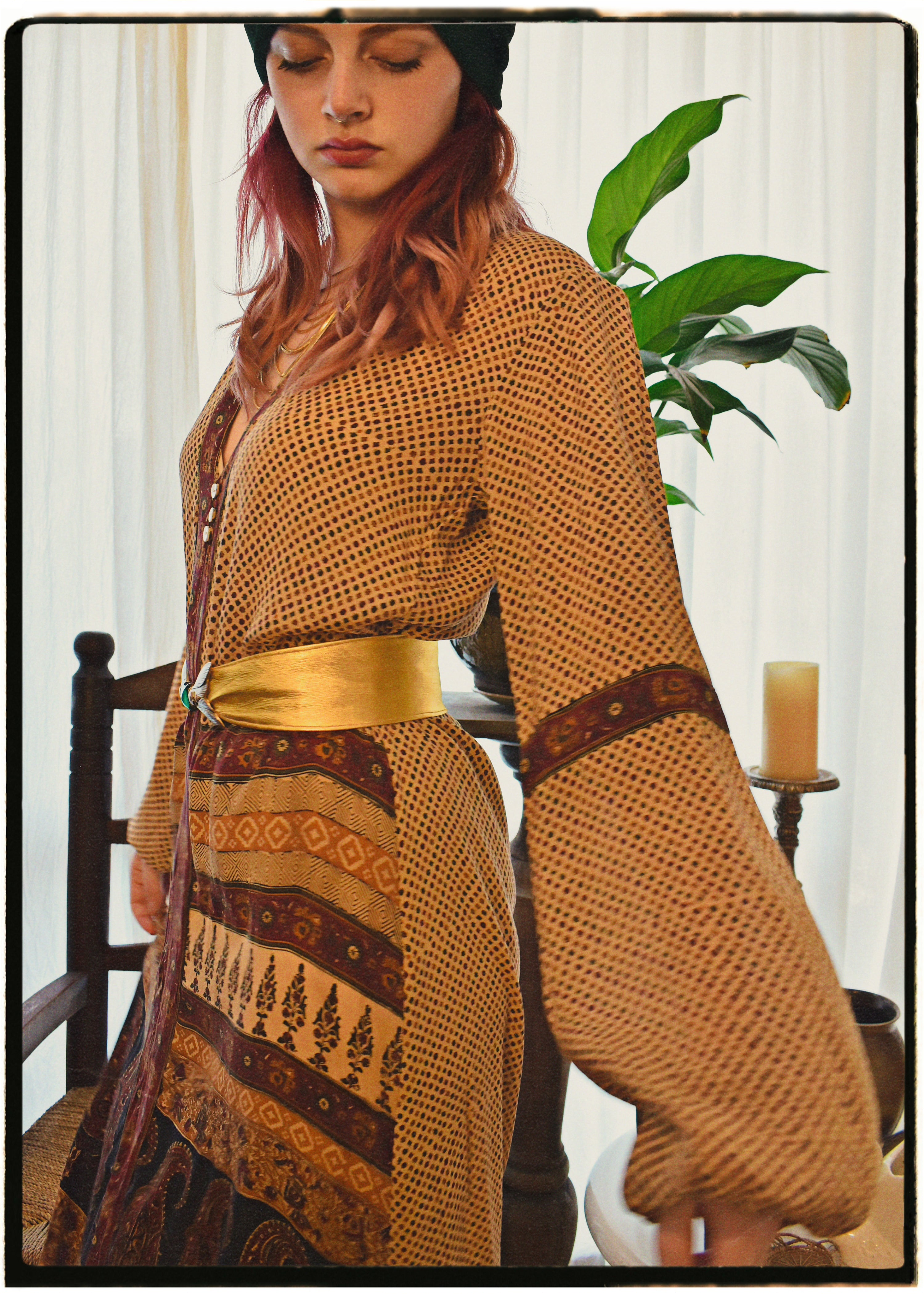 Zea Silk Crepe Kaftan Maxi Dress ~  Syrah XS