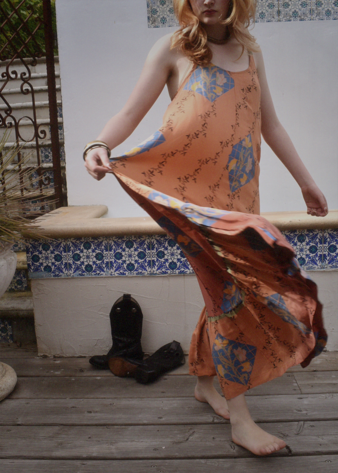 Eustoma Silk Crepe Swing Maxi Dress ~ Porcelain M