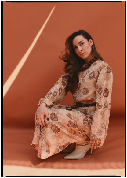 Zea Silk Crepe Kaftan Maxi Dress ~  Flora XS