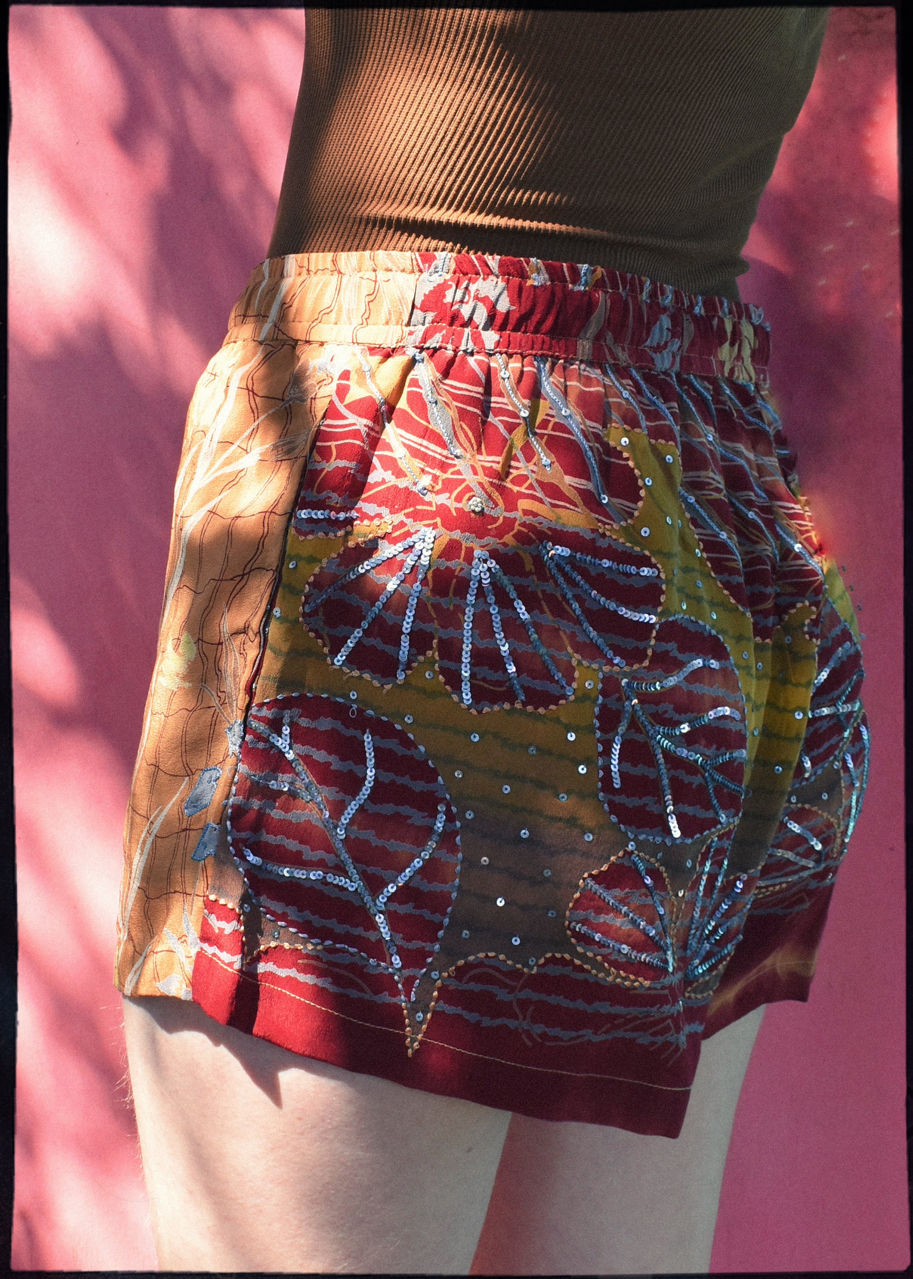 Fumaria Silk Shorts ~ Crimson S