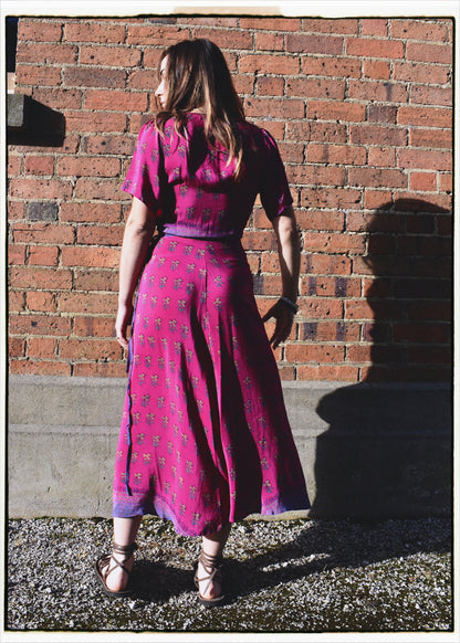 Liatris Silk Crepe Flutter Sleeve Wrap Dress ~ Baroque XS