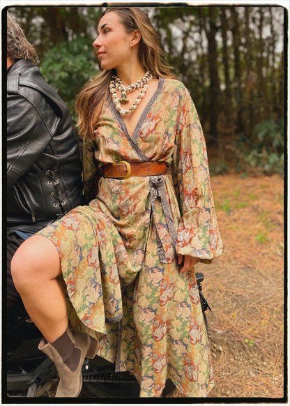 Caladium Wrap Silk Dress ~ Myristica XL