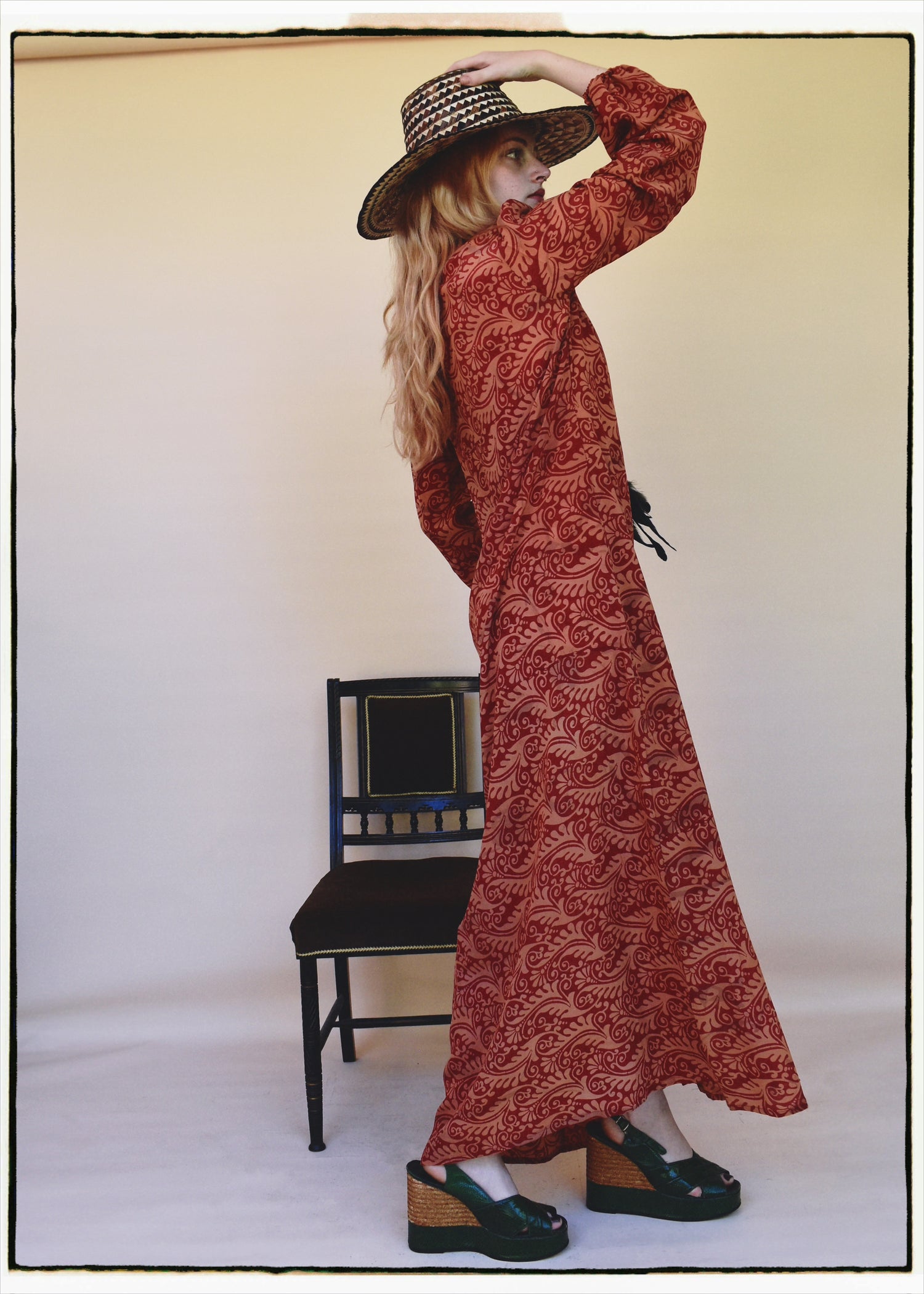 Zea Silk Crepe Kaftan Maxi Dress ~  Amberglow XS