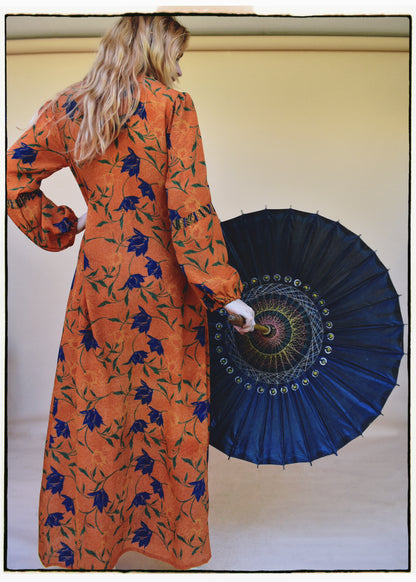 Zea Silk Crepe Kaftan Maxi Dress ~  Vermillion XS