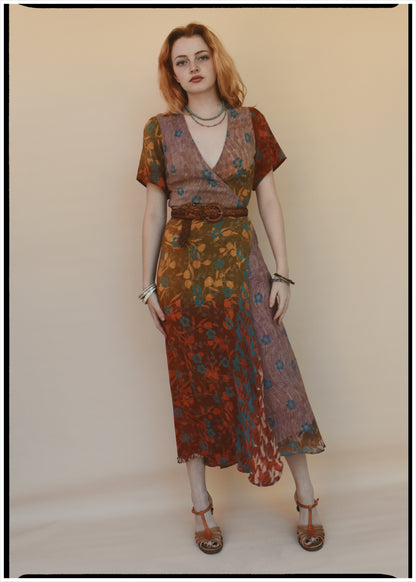 Liatris Silk Crepe Flutter Sleeve Wrap Dress ~ Persimmon XS