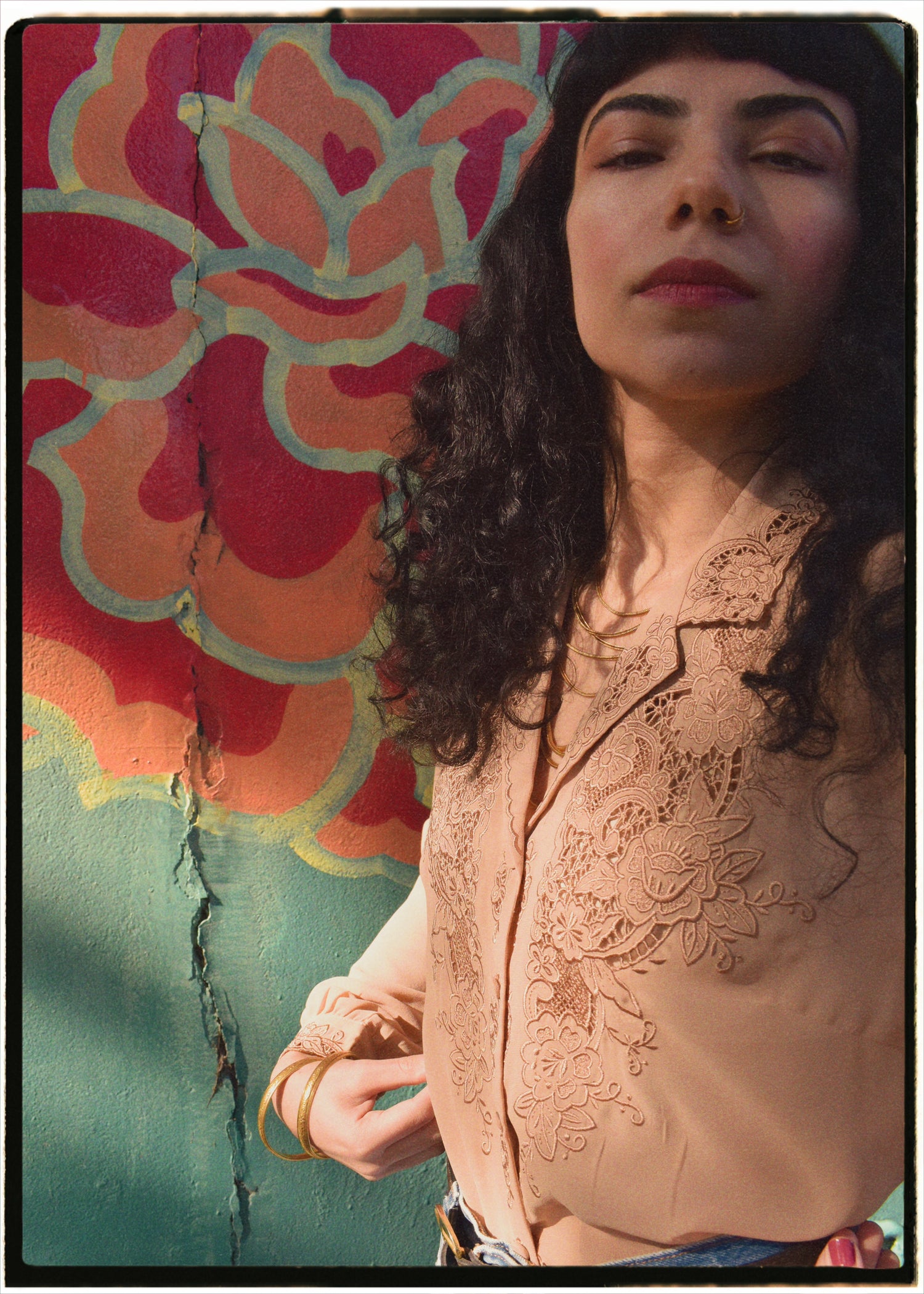 Tilia Silk Crepe Cut-Work Embroidered Shirt ~ Nougat