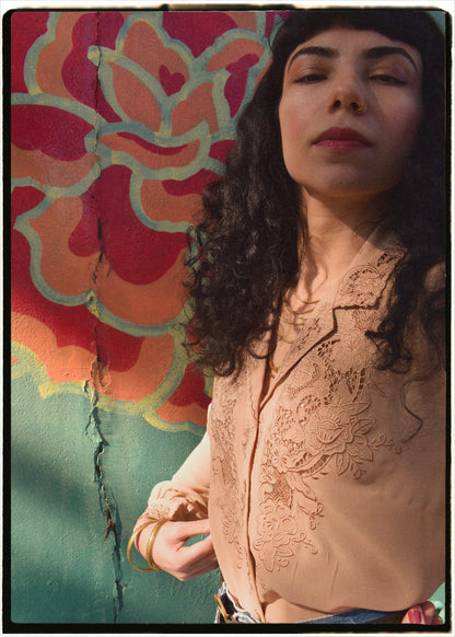 Tilia Silk Crepe Cut-Work Embroidered Shirt ~ Nougat