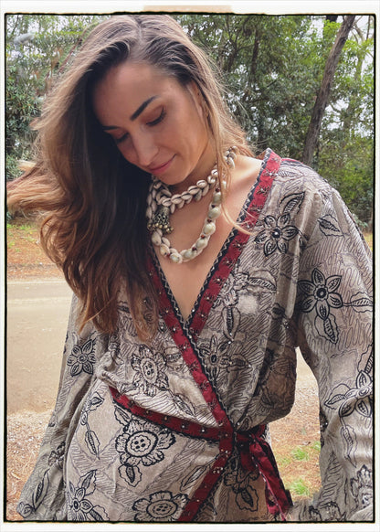 Caladium Wrap Silk Dress ~ Kalamata XL