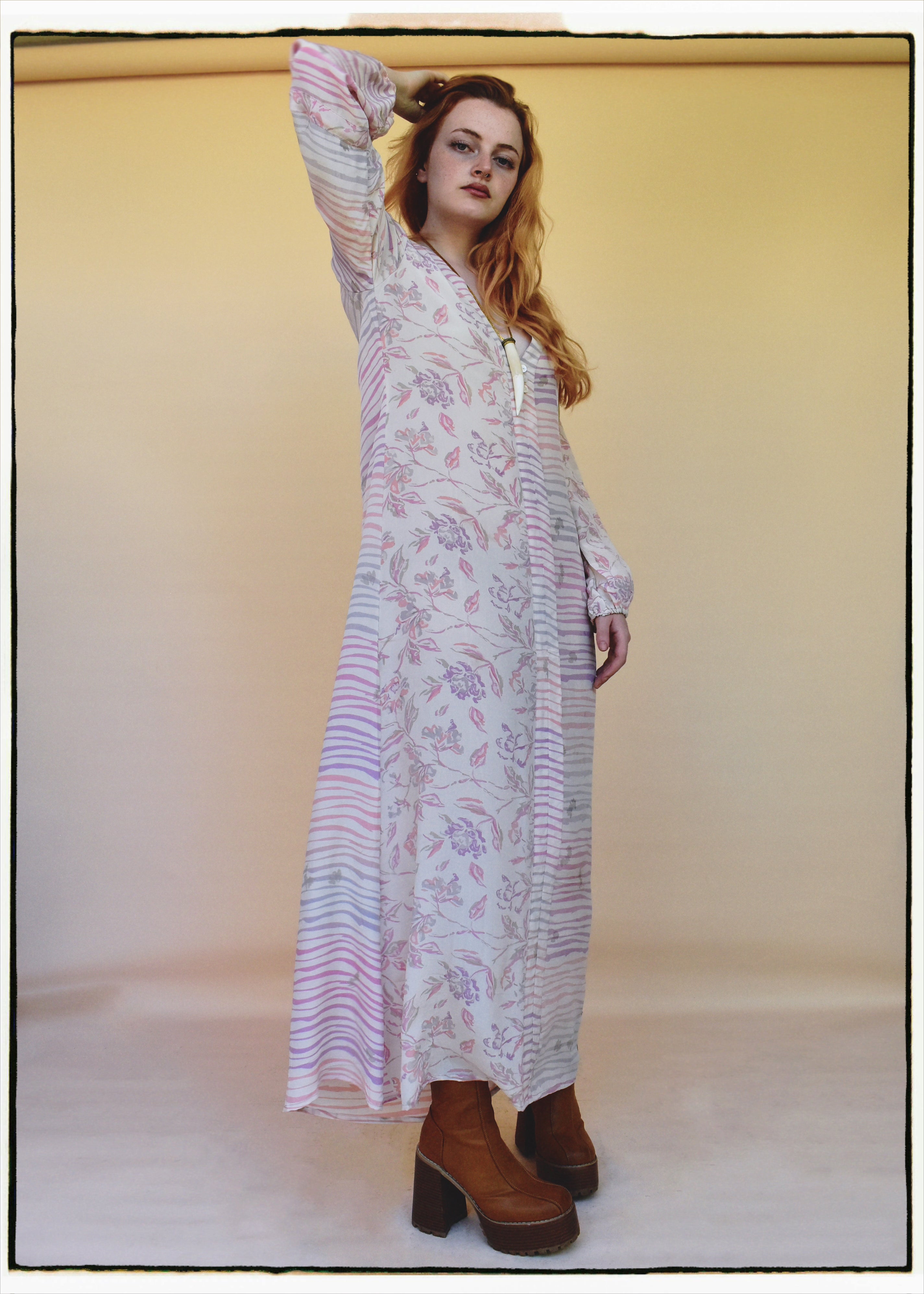 Zea Silk Crepe Kaftan Maxi Dress ~  Ballerina XS