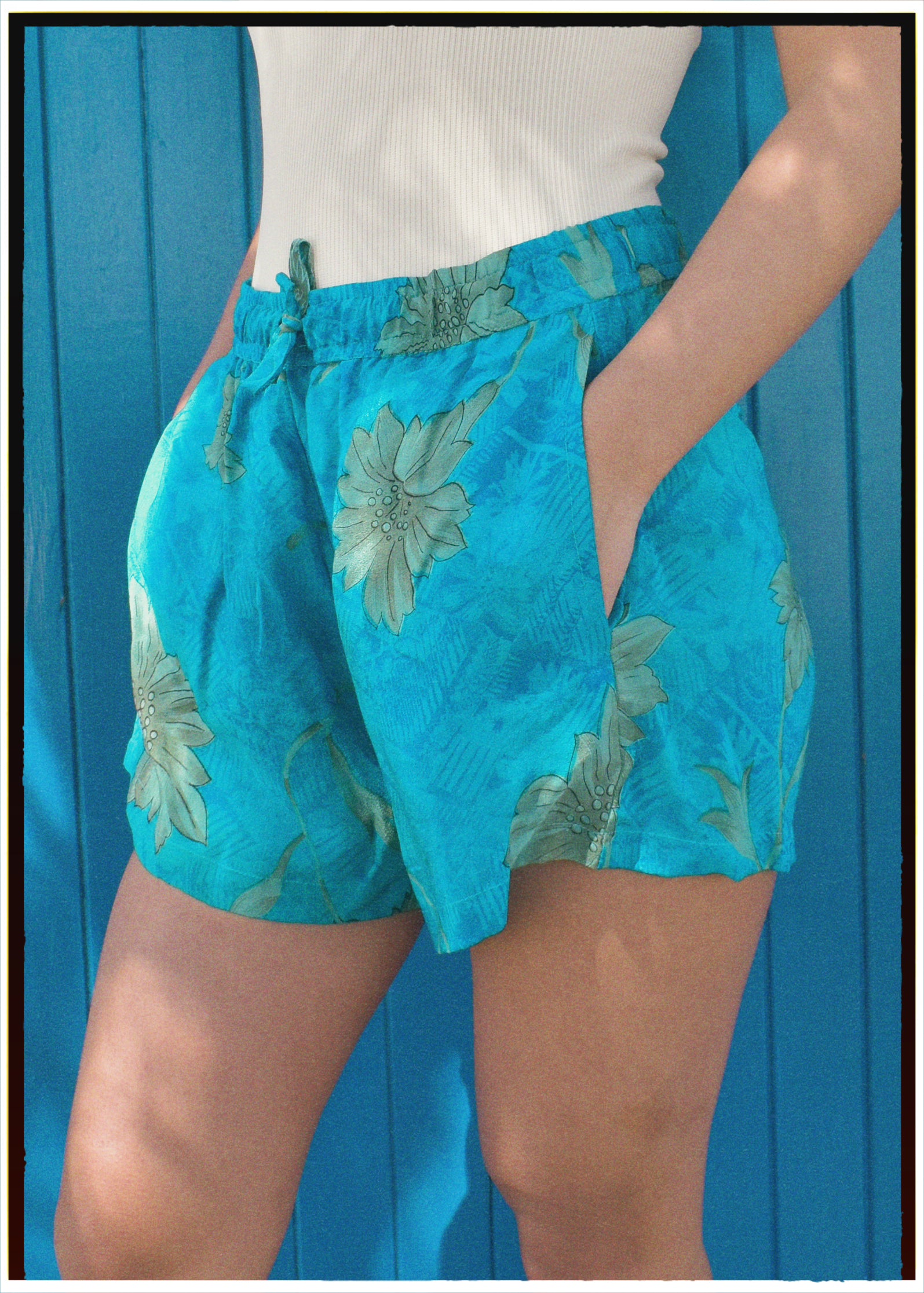 Fumaria Silk Shorts ~ Aquamarine XS