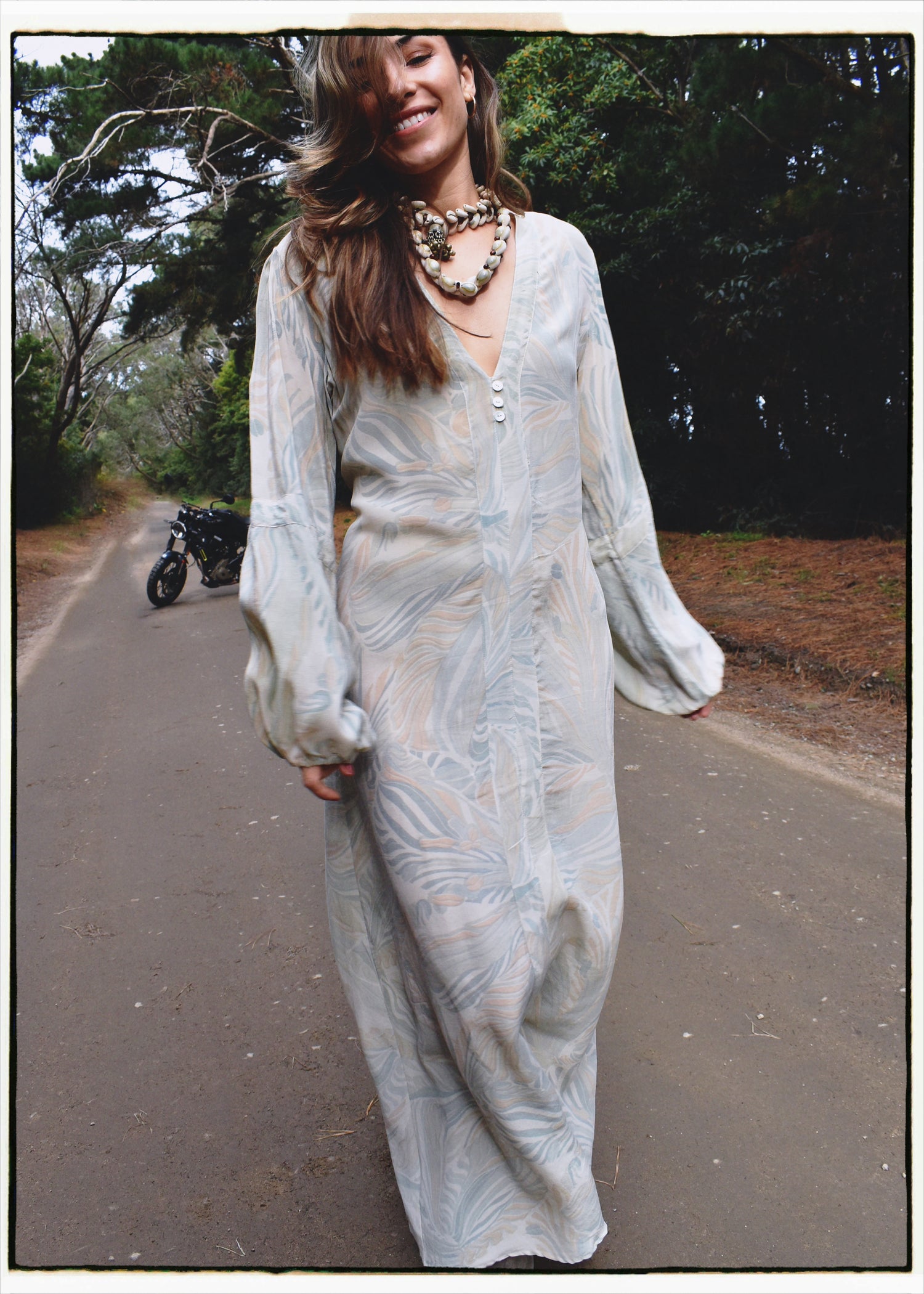 Zea Silk Crepe Kaftan Maxi Dress ~  Whispering XL