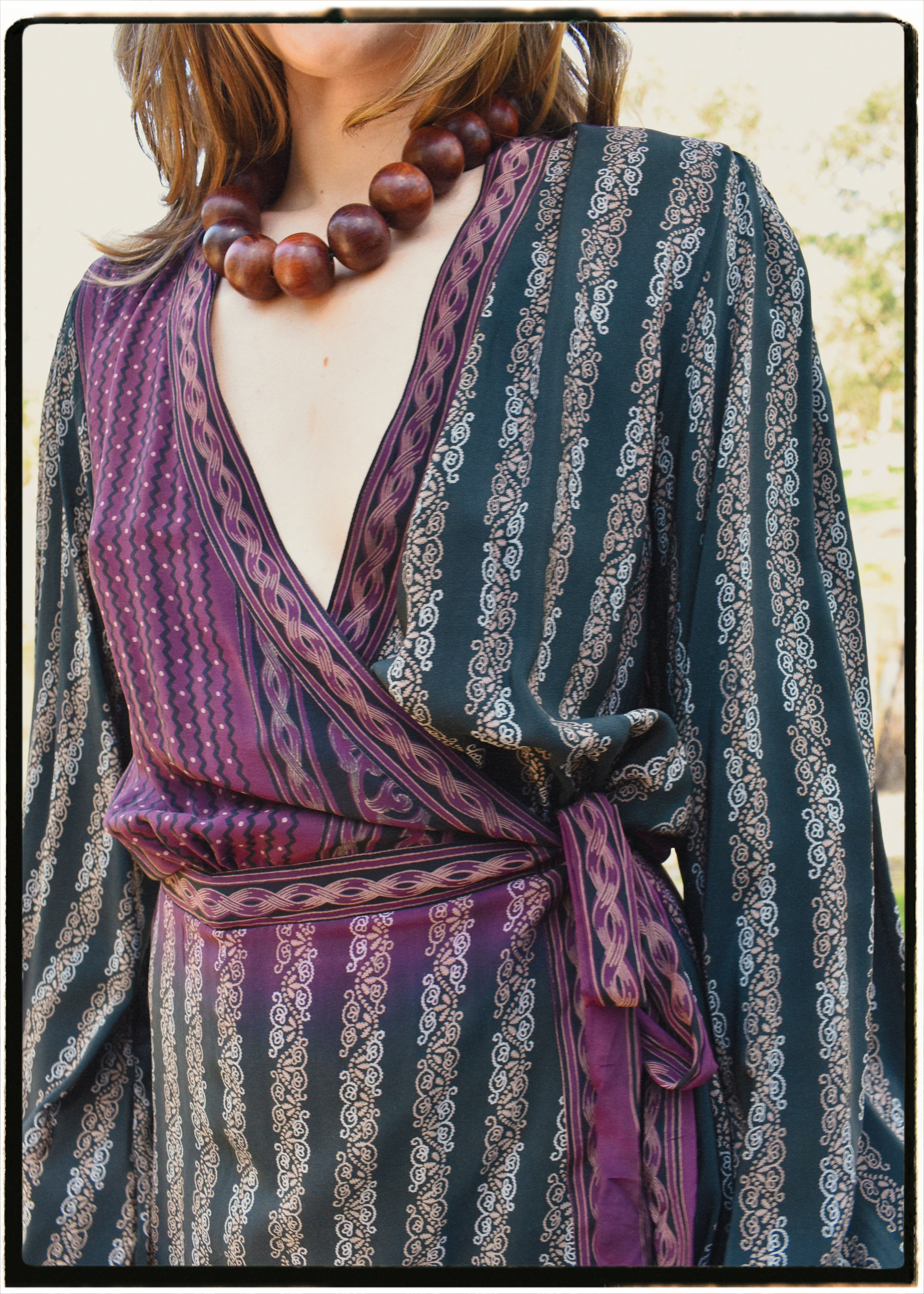 Caladium Wrap Silk Dress ~ Licorice L
