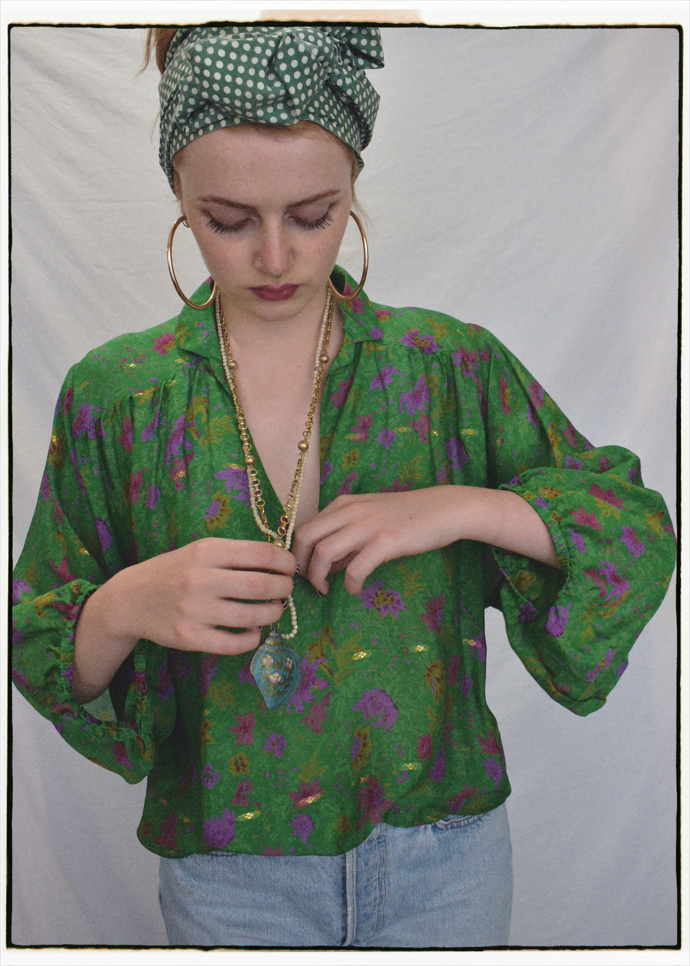 Ochna Silk Crepe Shirt ~ Sapphire S &amp; L