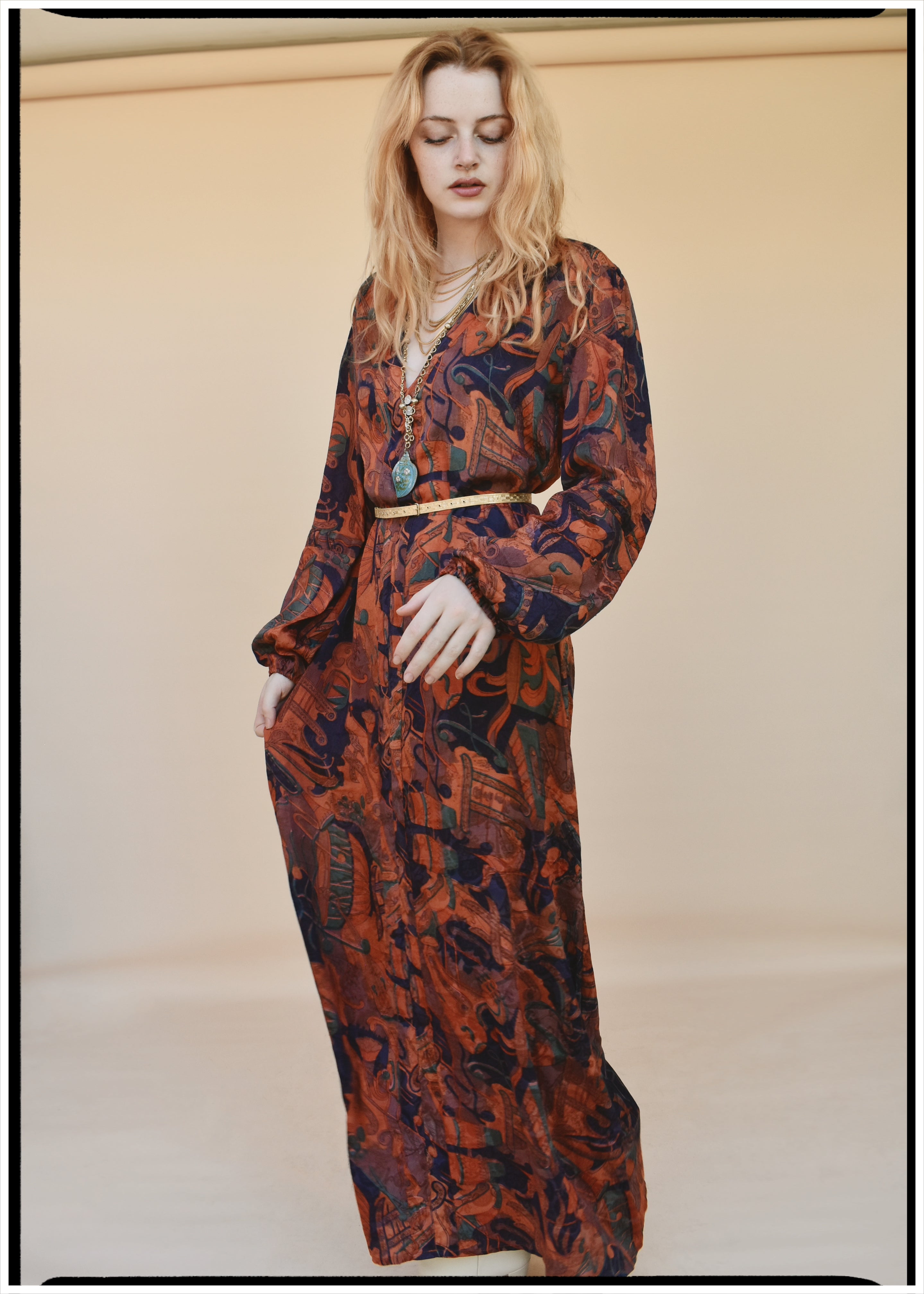 Zea Silk Crepe Kaftan Maxi Dress ~  Hawthorne XS