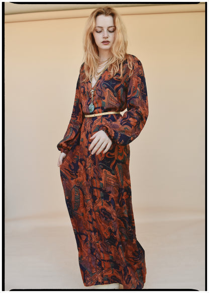 Zea Silk Crepe Kaftan Maxi Dress ~  Hawthorne XS