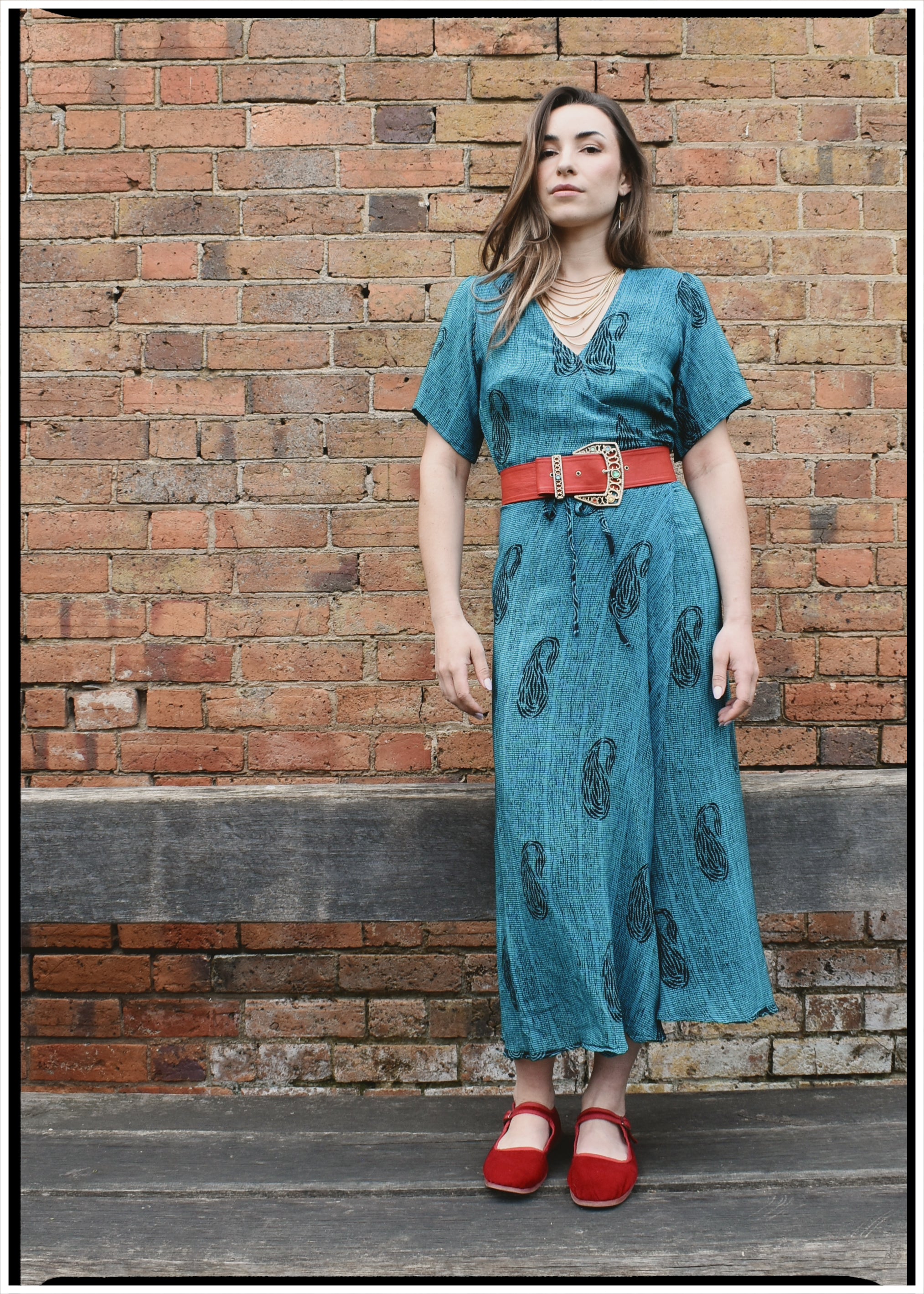 Liatris Silk Crepe Flutter Sleeve Wrap Dress ~ Heritage XS