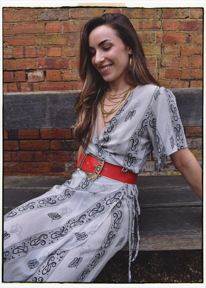 Liatris Silk Crepe Flutter Sleeve Wrap Dress ~ Nimbus M